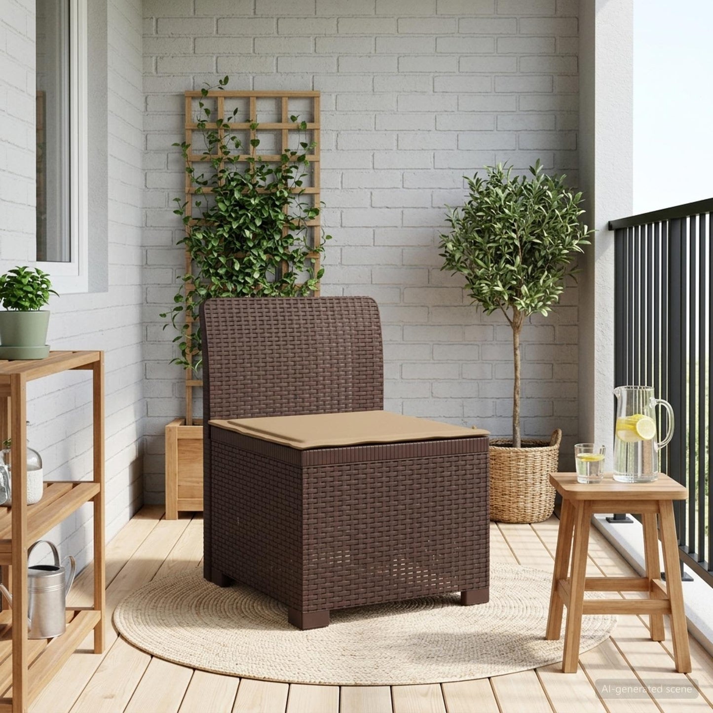 Eénpersoons Tuinbank met Kussen Rattan Look PP Bruin is nu te koop bij PeponiXL, paradijselijk wonen!
