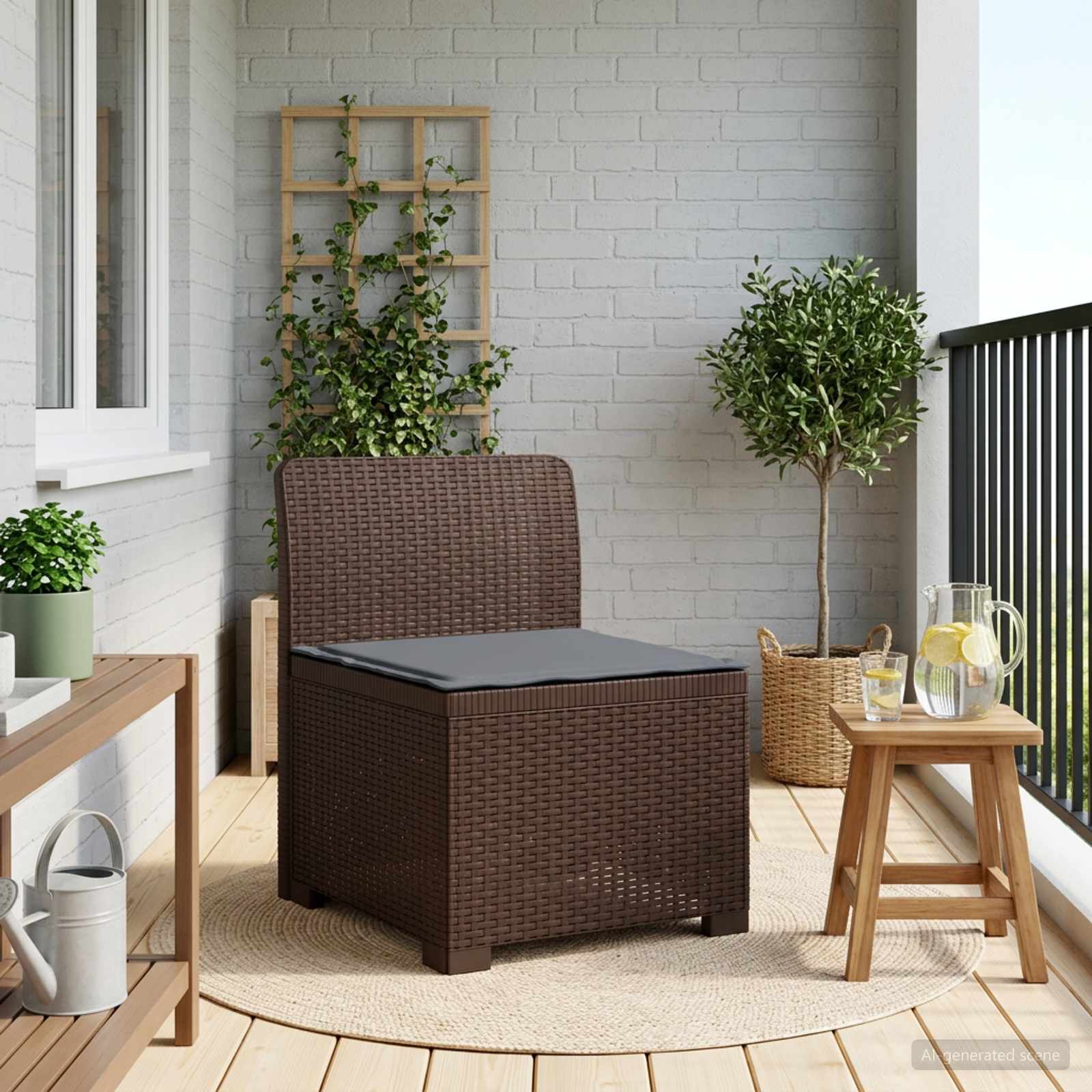 Eénpersoons Tuinbank met Kussen Rattan Look PP Bruin is nu te koop bij PeponiXL, paradijselijk wonen!