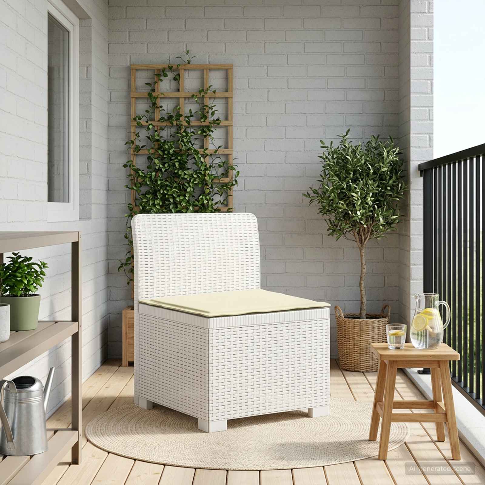 Eénpersoons Tuinbank met Kussen Rattan Look PP Wit is nu te koop bij PeponiXL, paradijselijk wonen!