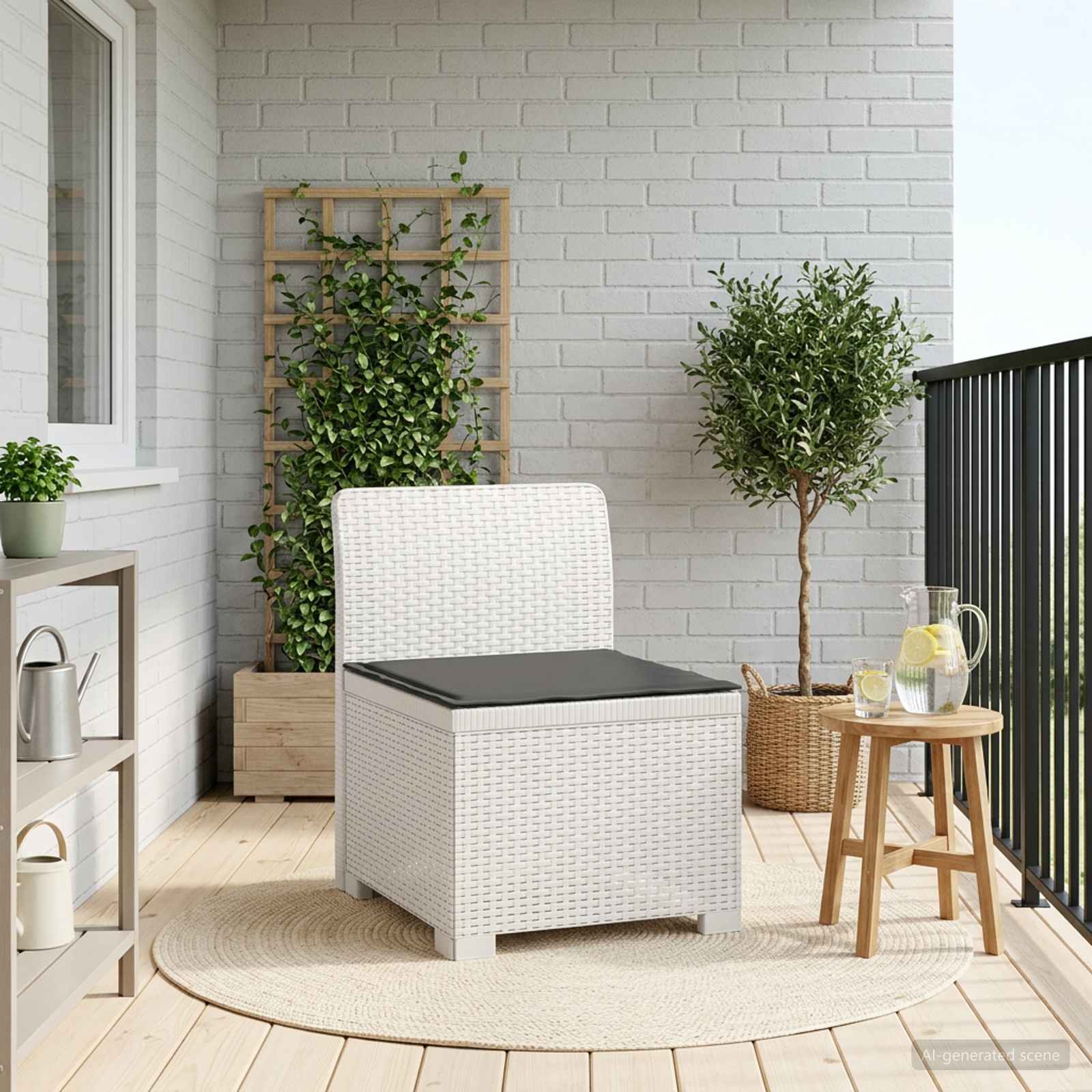 Eénpersoons Tuinbank met Kussen Rattan Look PP Wit is nu te koop bij PeponiXL, paradijselijk wonen!