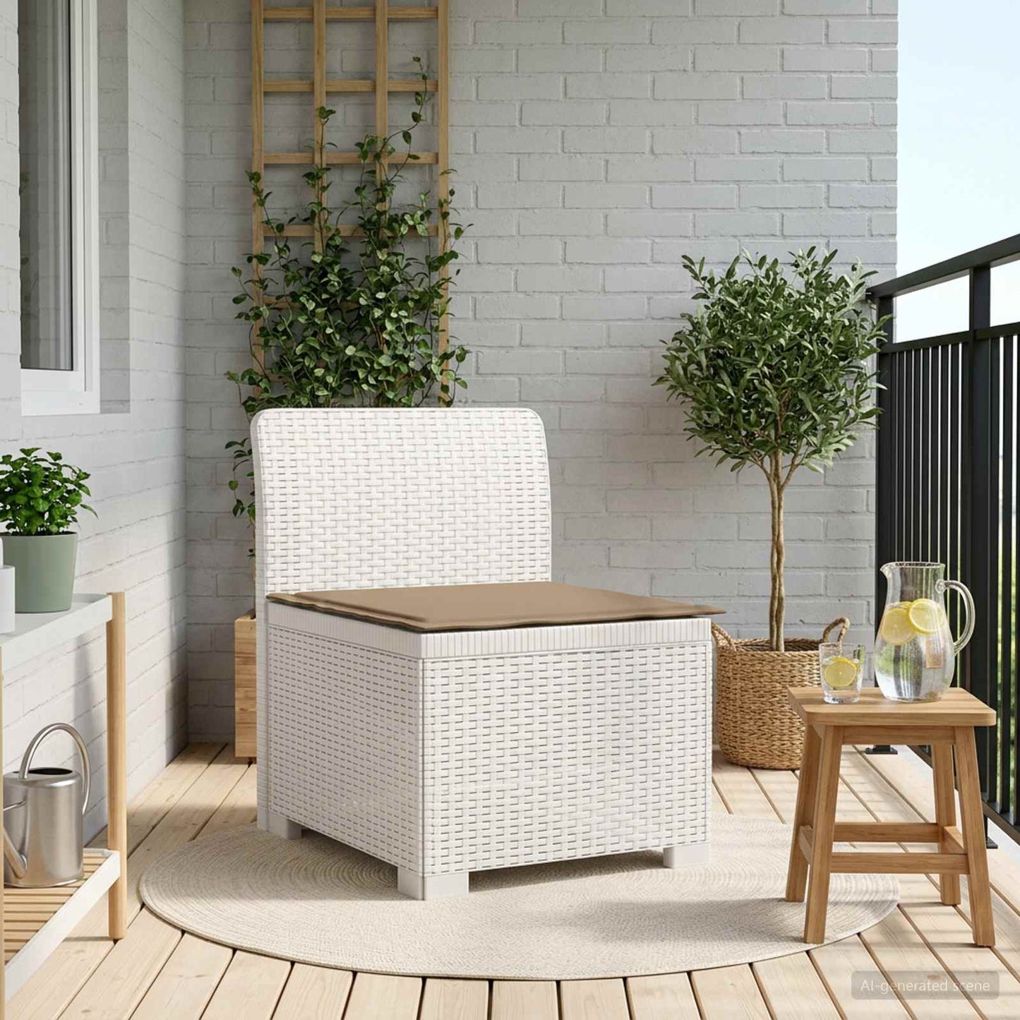 Eénpersoons Tuinbank met Kussen Rattan Look PP Wit is nu te koop bij PeponiXL, paradijselijk wonen!