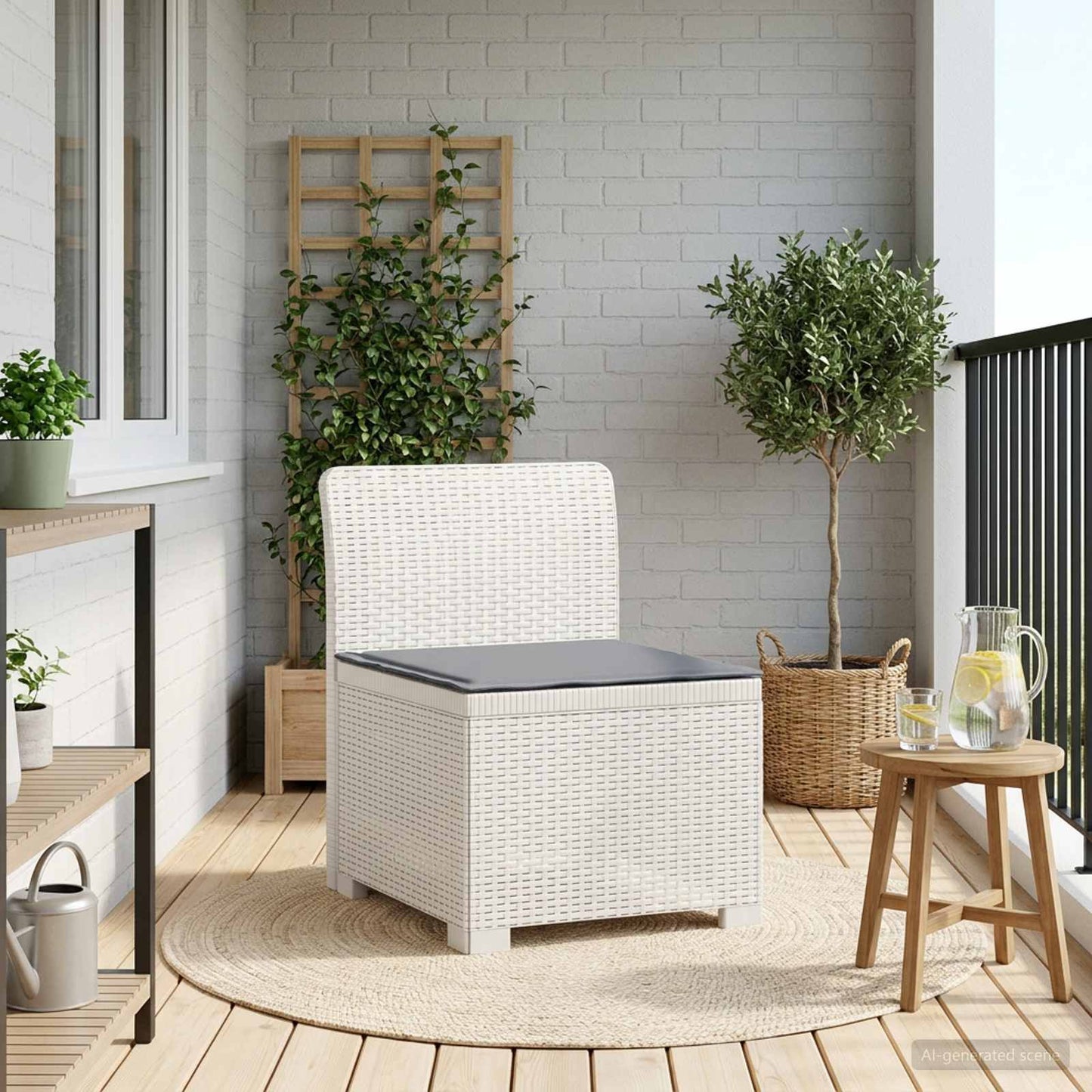 Eénpersoons Tuinbank met Kussen Rattan Look PP Wit is nu te koop bij PeponiXL, paradijselijk wonen!