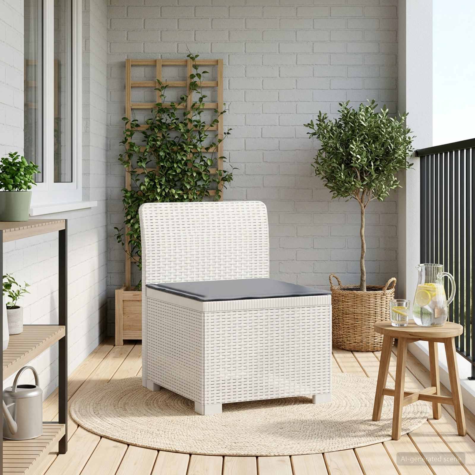 Eénpersoons Tuinbank met Kussen Rattan Look PP Wit is nu te koop bij PeponiXL, paradijselijk wonen!