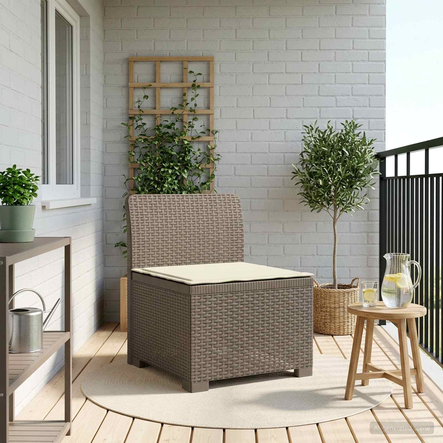 Eénpersoons Tuinbank met Kussen Rattan Look PP Lichtgrijs is nu te koop bij PeponiXL, paradijselijk wonen!