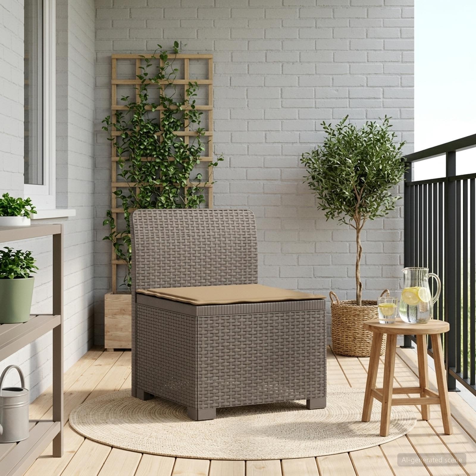 Eénpersoons Tuinbank met Kussen Rattan Look PP Lichtgrijs is nu te koop bij PeponiXL, paradijselijk wonen!