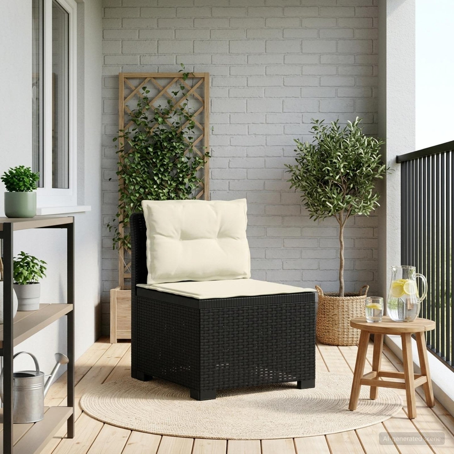Eénpersoons Tuinbank met Kussens Rattan Look PP Antraciet is nu te koop bij PeponiXL, paradijselijk wonen!