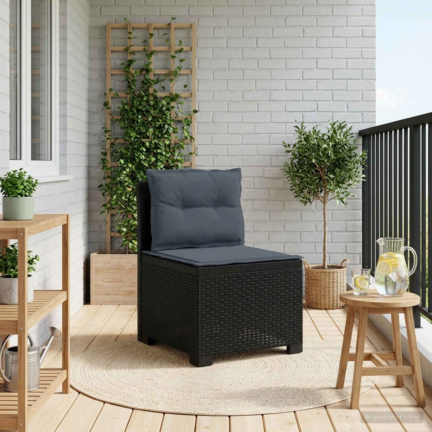 Eénpersoons Tuinbank met Kussens Rattan Look PP Antraciet is nu te koop bij PeponiXL, paradijselijk wonen!