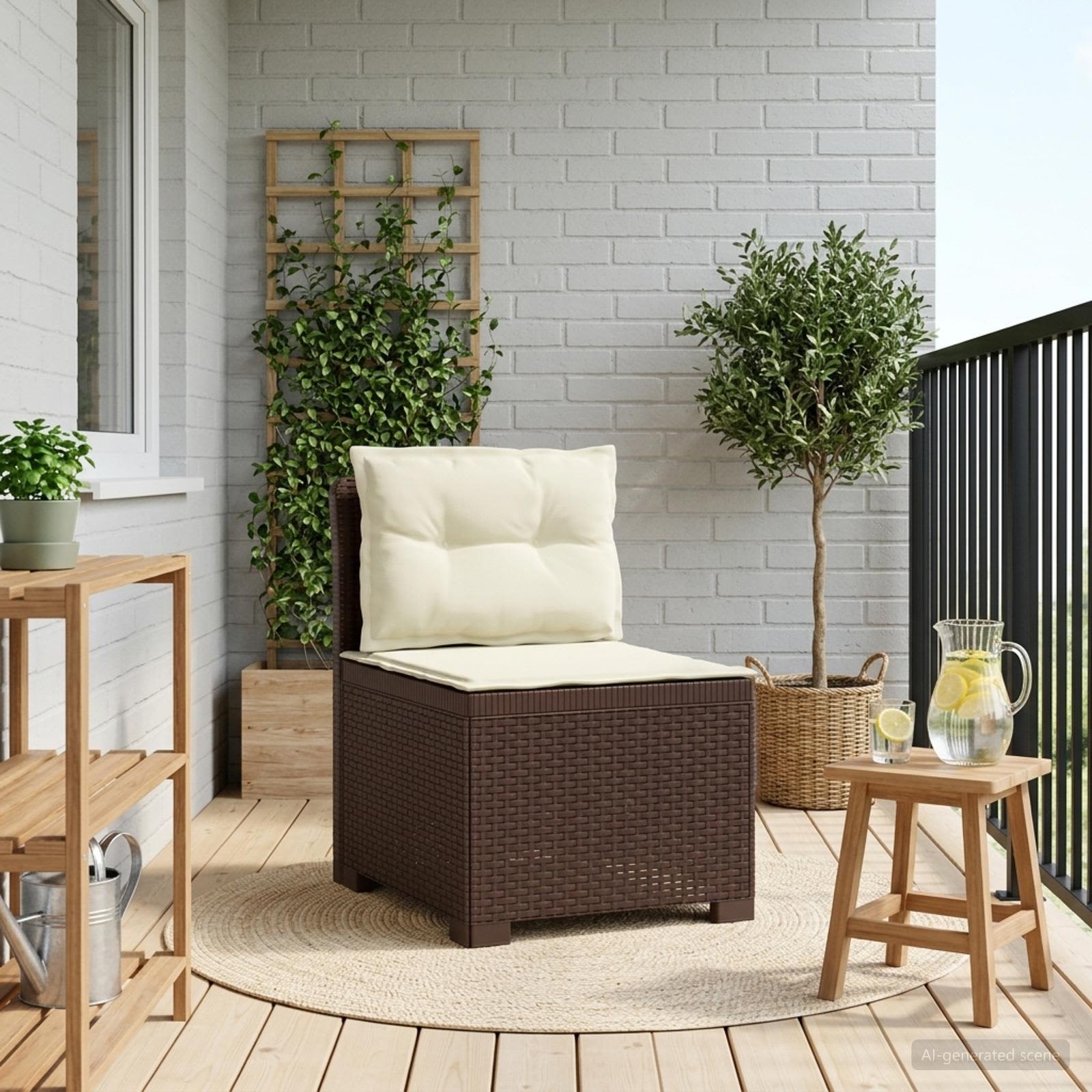 Eénpersoons Tuinbank met Kussens Rattan Look PP Bruin is nu te koop bij PeponiXL, paradijselijk wonen!