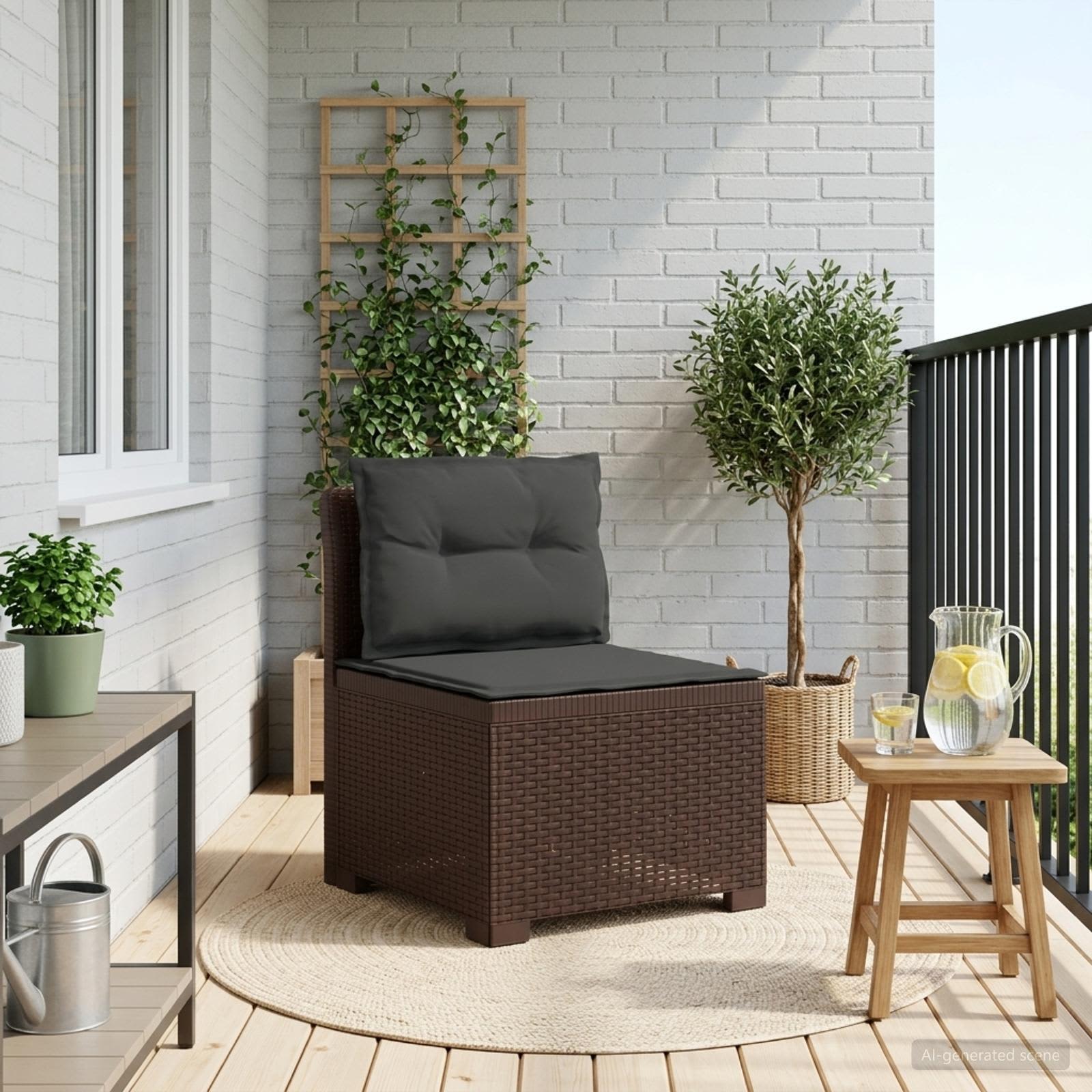 Eénpersoons Tuinbank met Kussens Rattan Look PP Bruin is nu te koop bij PeponiXL, paradijselijk wonen!