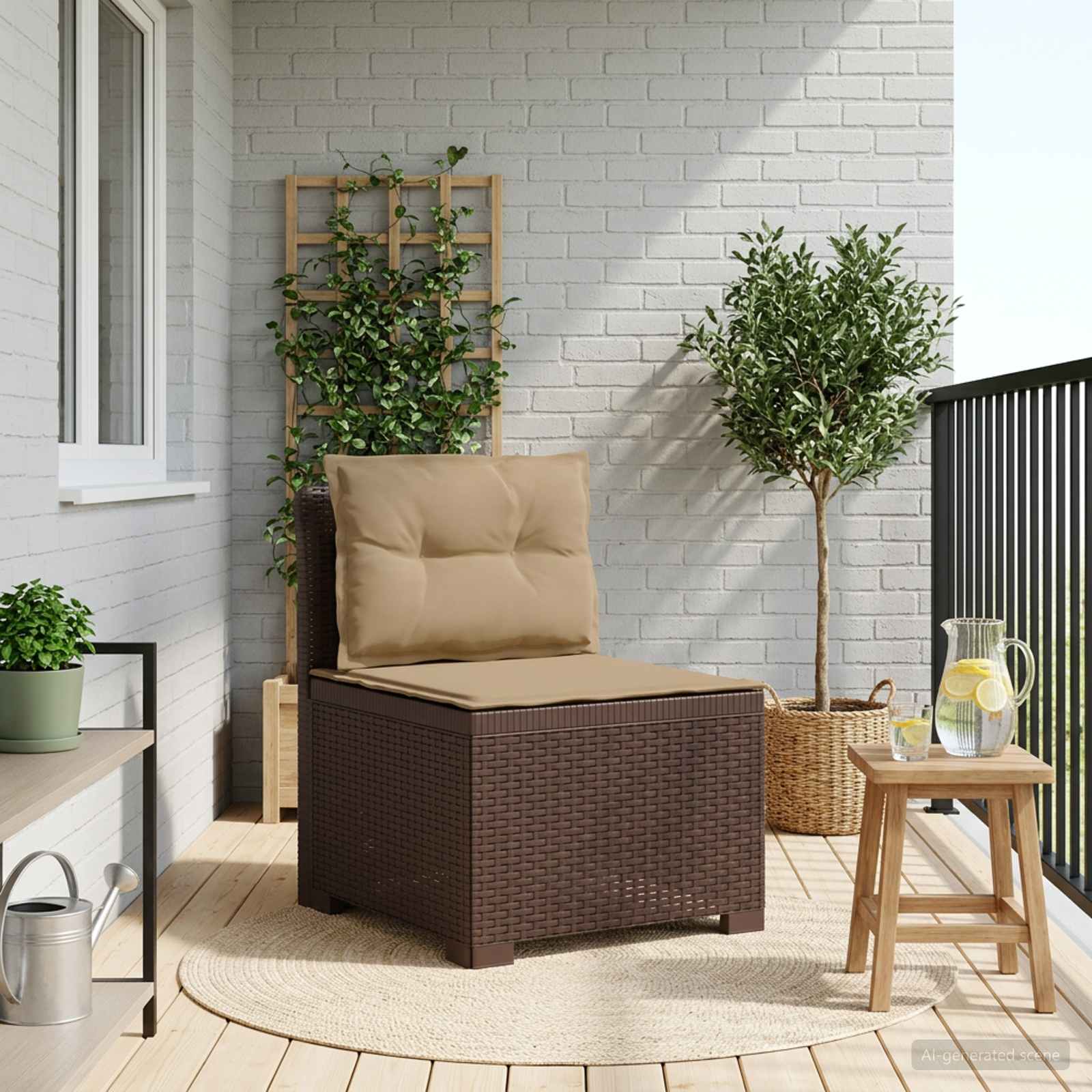 Eénpersoons Tuinbank met Kussens Rattan Look PP Bruin is nu te koop bij PeponiXL, paradijselijk wonen!