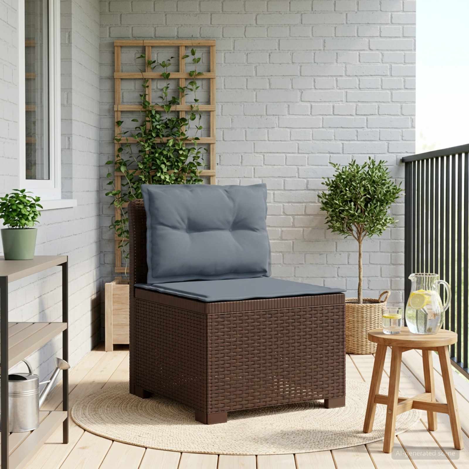 Eénpersoons Tuinbank met Kussens Rattan Look PP Bruin is nu te koop bij PeponiXL, paradijselijk wonen!