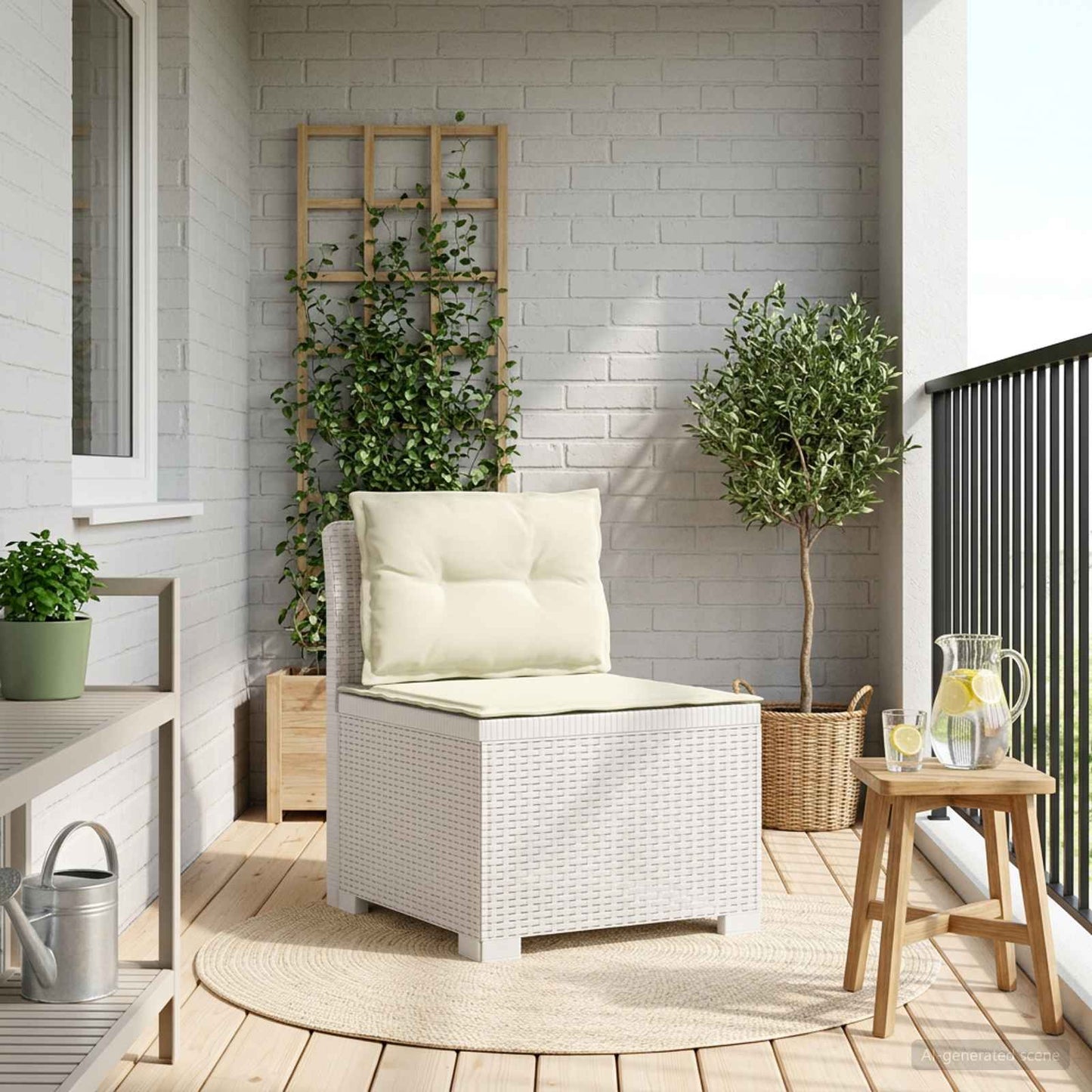 Eénpersoons Tuinbank met Kussens Rattan Look PP Wit is nu te koop bij PeponiXL, paradijselijk wonen!