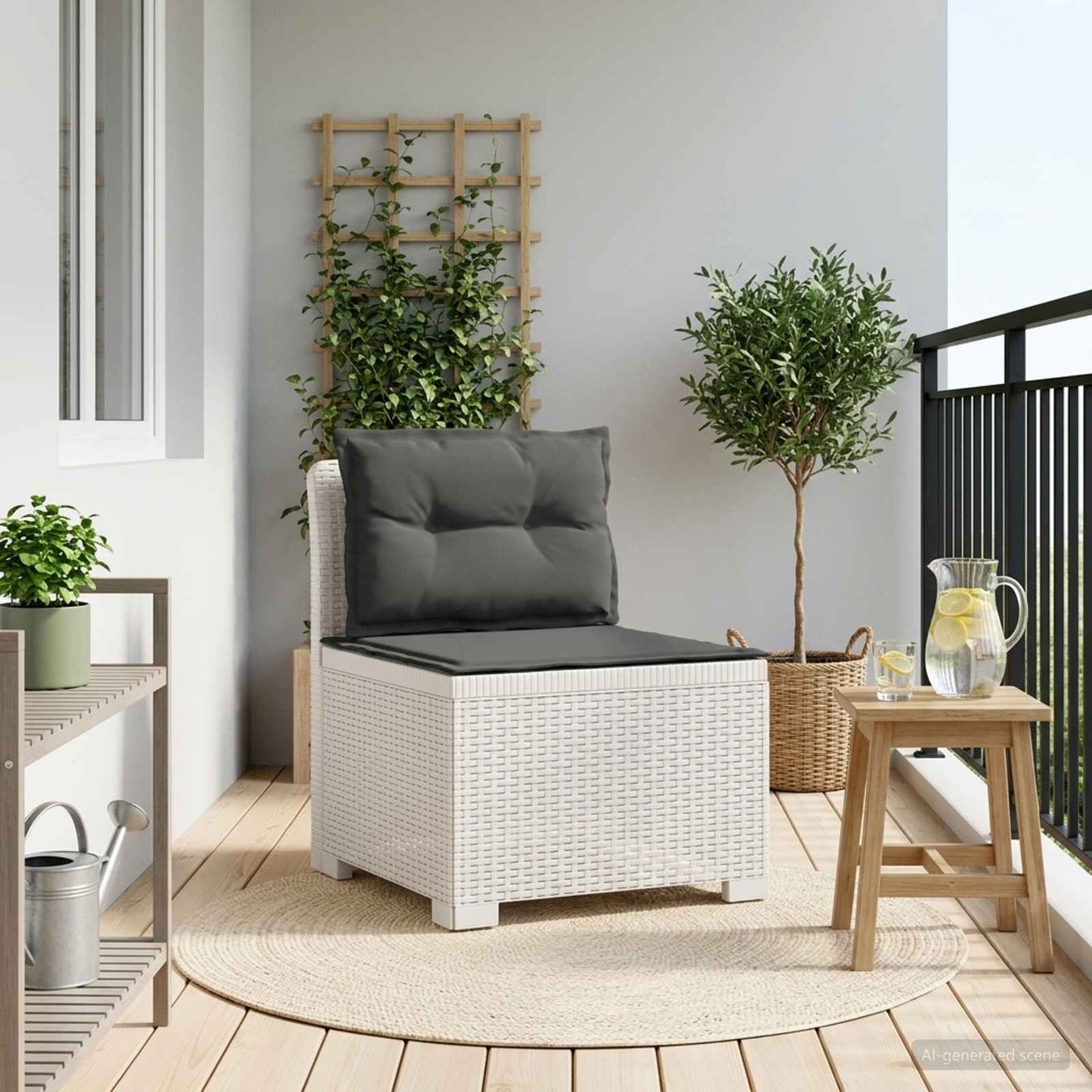 Eénpersoons Tuinbank met Kussens Rattan Look PP Wit is nu te koop bij PeponiXL, paradijselijk wonen!