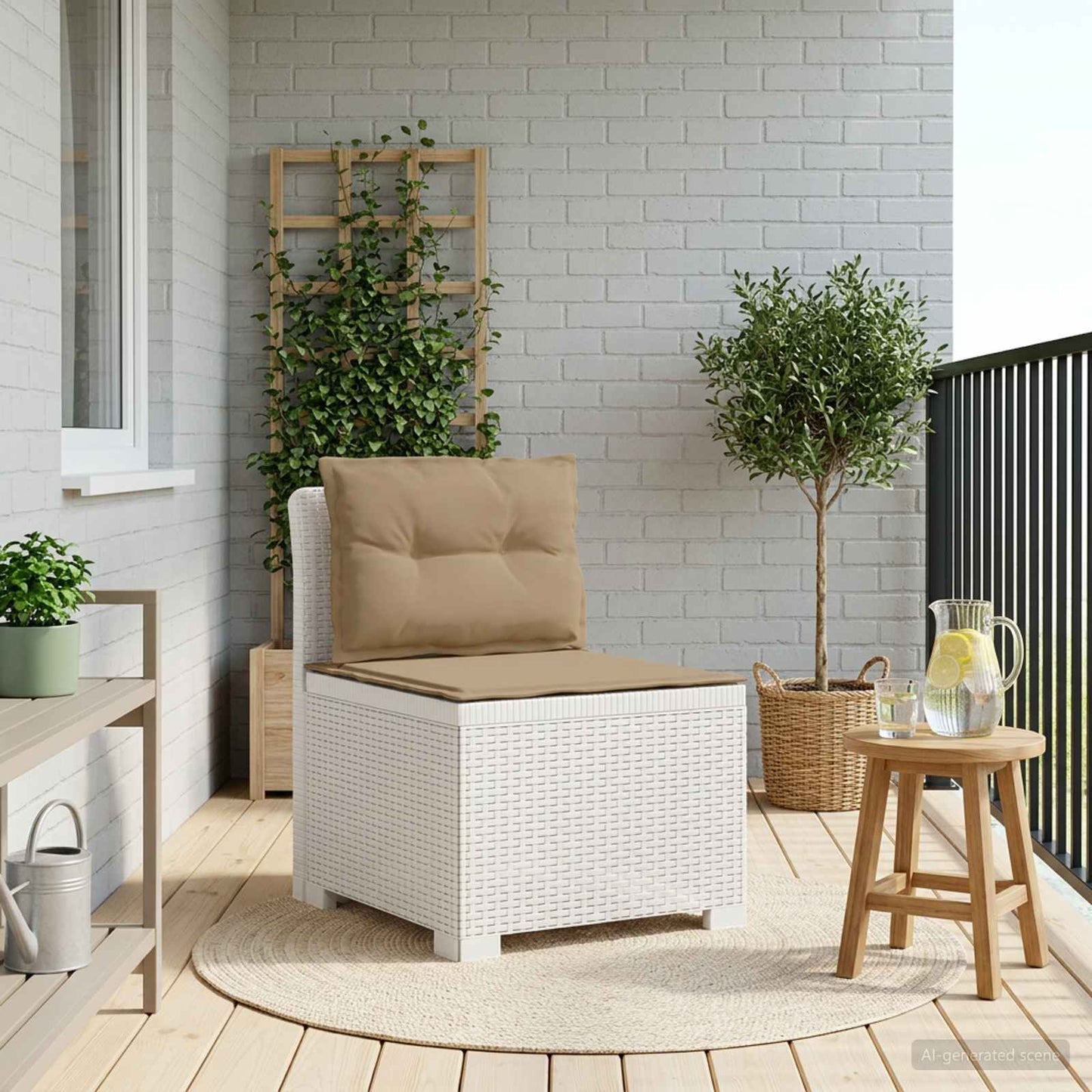 Eénpersoons Tuinbank met Kussens Rattan Look PP Wit is nu te koop bij PeponiXL, paradijselijk wonen!