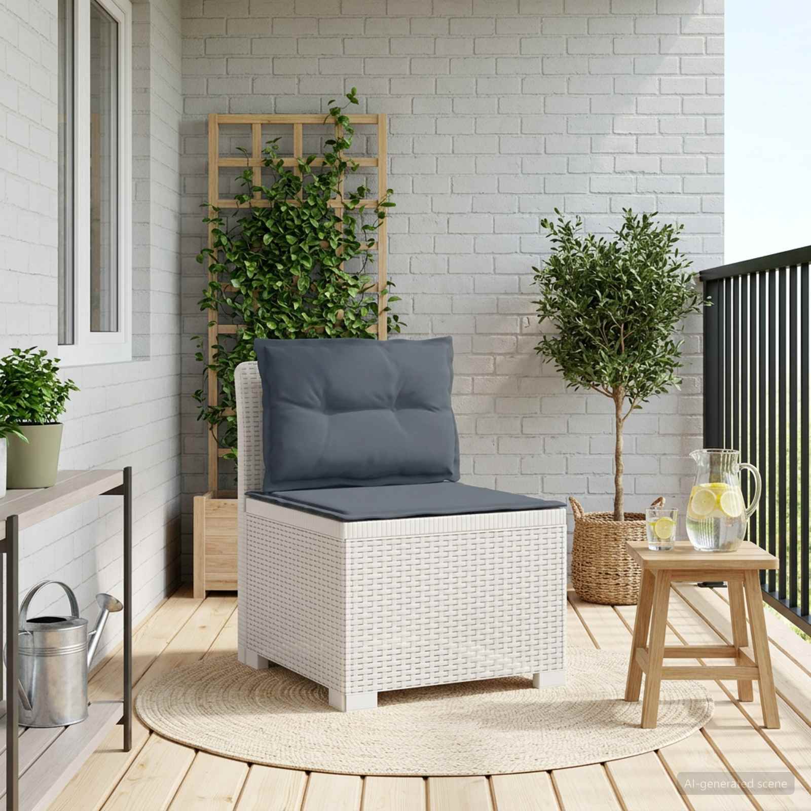 Eénpersoons Tuinbank met Kussens Rattan Look PP Wit is nu te koop bij PeponiXL, paradijselijk wonen!