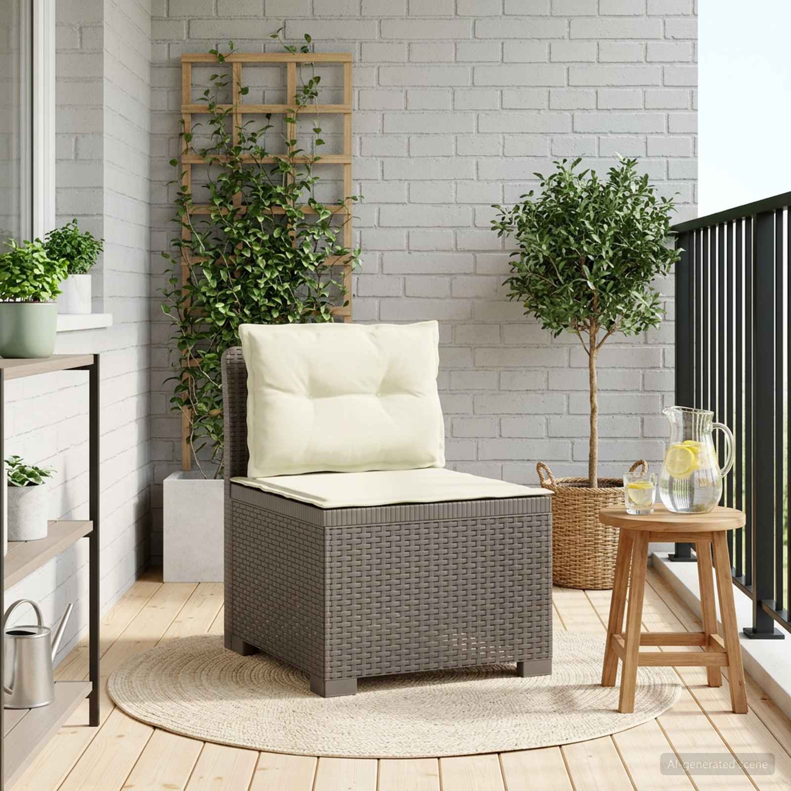 Eénpersoons Tuinbank met Kussens Rattan Look PP Lichtgrijs is nu te koop bij PeponiXL, paradijselijk wonen!