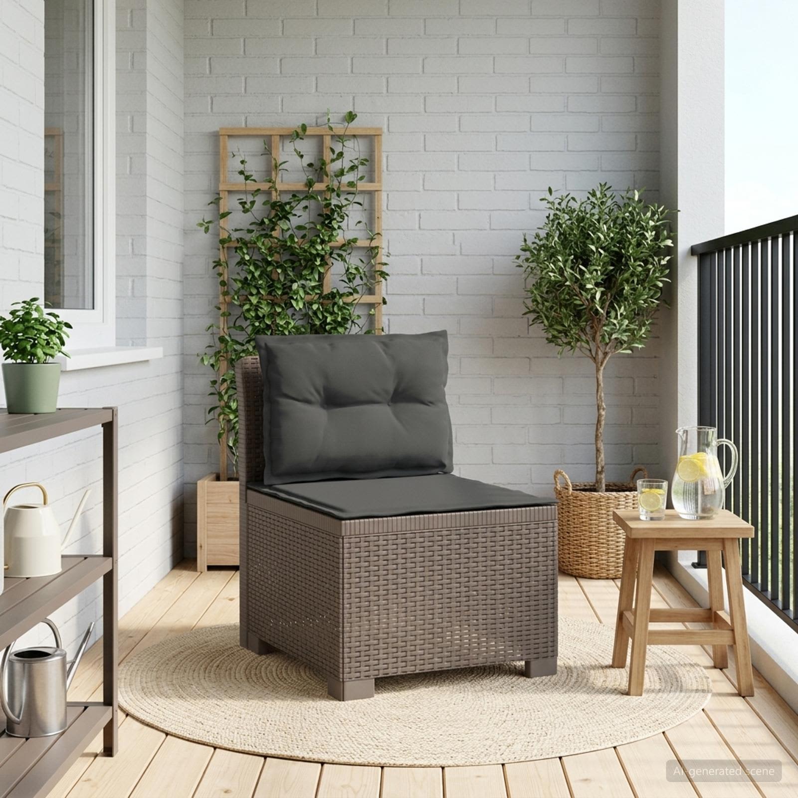 Eénpersoons Tuinbank met Kussens Rattan Look PP Lichtgrijs is nu te koop bij PeponiXL, paradijselijk wonen!