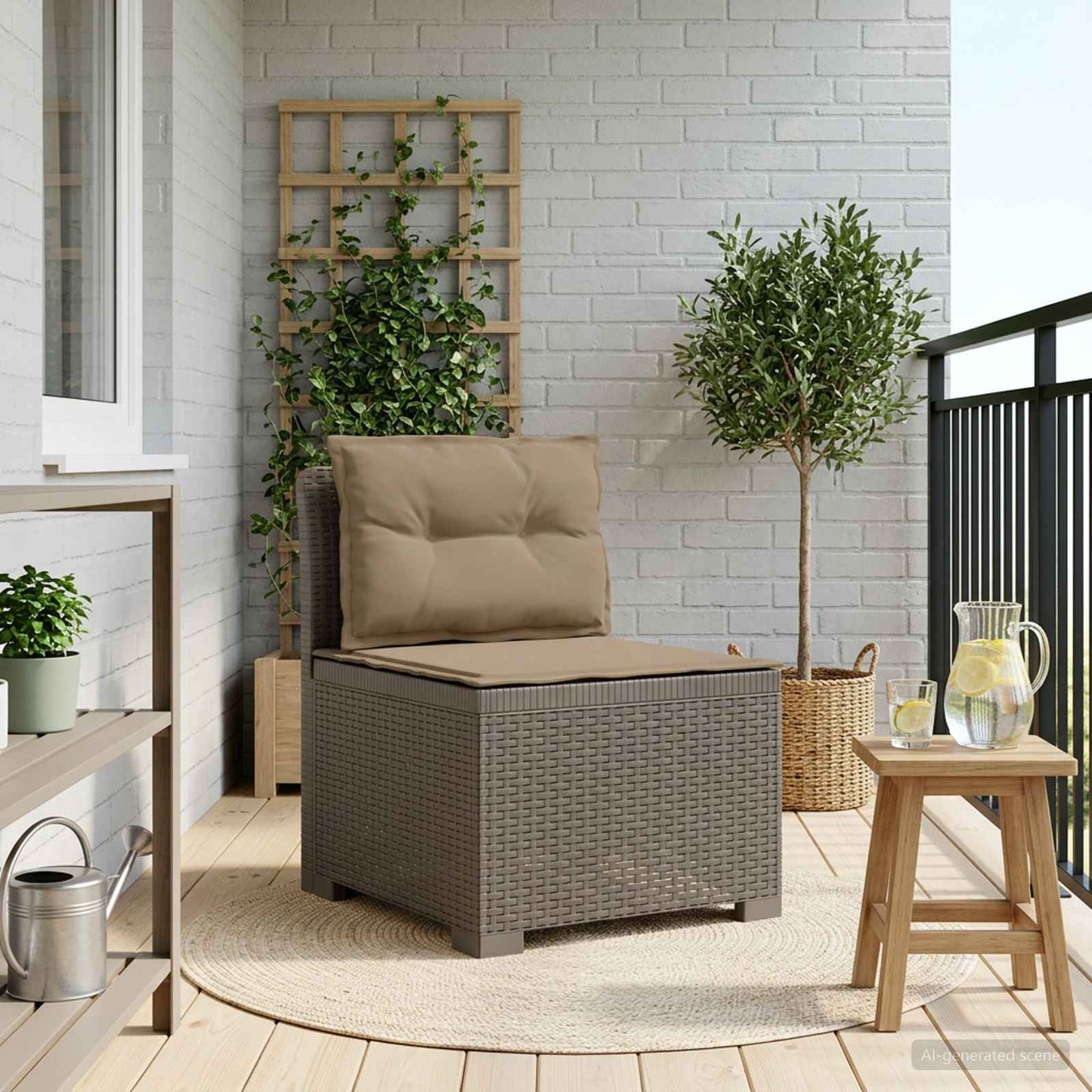 Eénpersoons Tuinbank met Kussens Rattan Look PP Lichtgrijs is nu te koop bij PeponiXL, paradijselijk wonen!