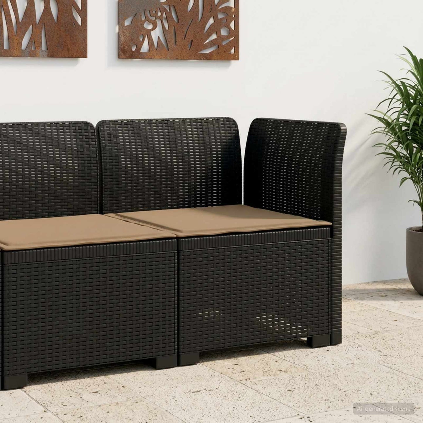 Eénpersoons Tuinbank met Kussen Rattan Look PP Antraciet is nu te koop bij PeponiXL, paradijselijk wonen!