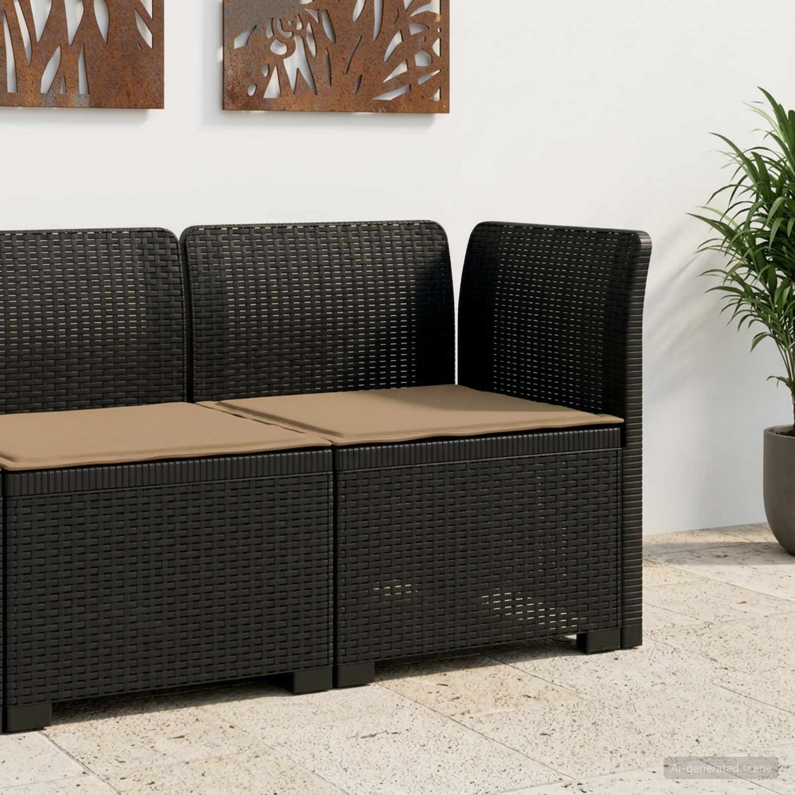 Eénpersoons Tuinbank met Kussen Rattan Look PP Antraciet is nu te koop bij PeponiXL, paradijselijk wonen!