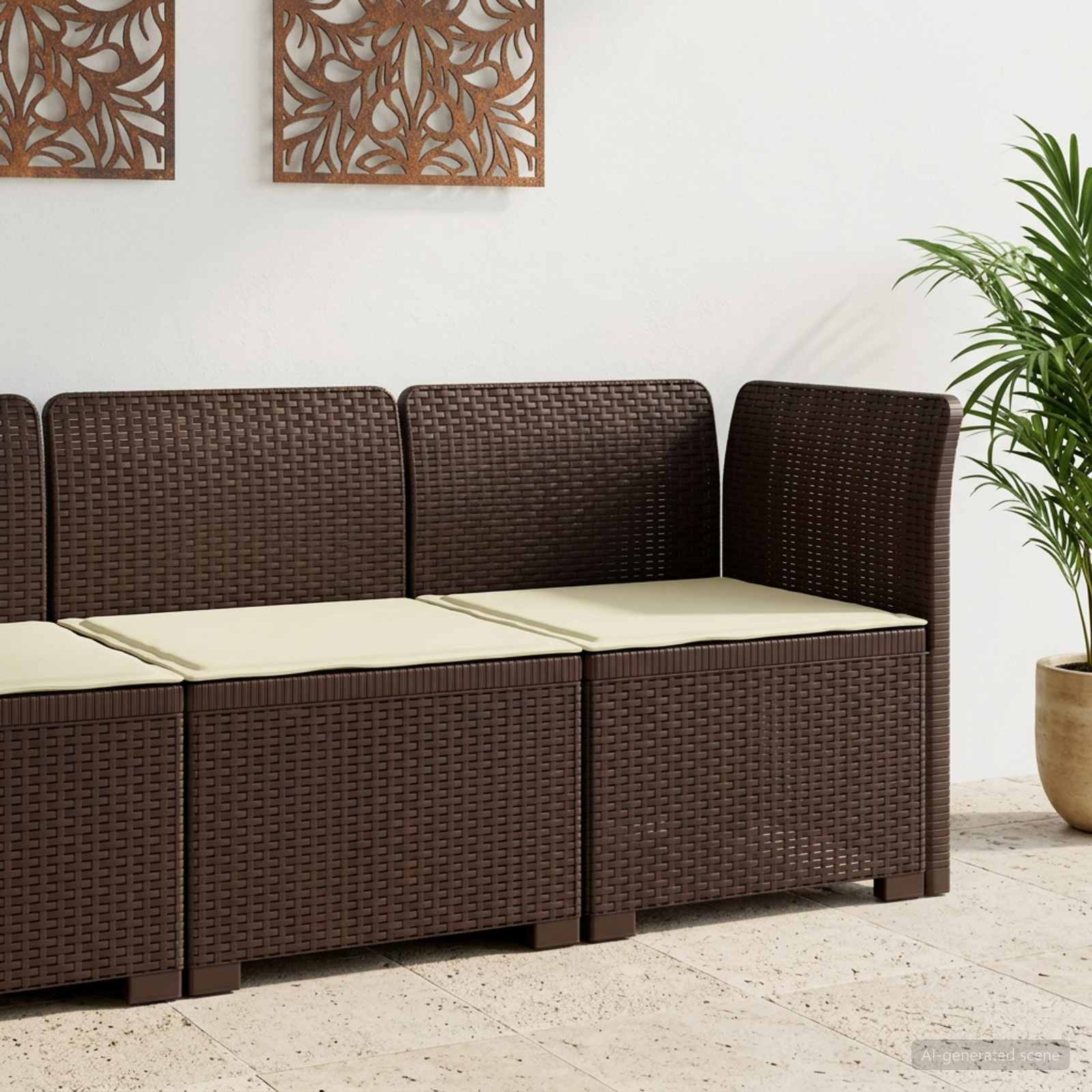 Eénpersoons Tuinbank met Kussen Rattan Look PP Bruin is nu te koop bij PeponiXL, paradijselijk wonen!
