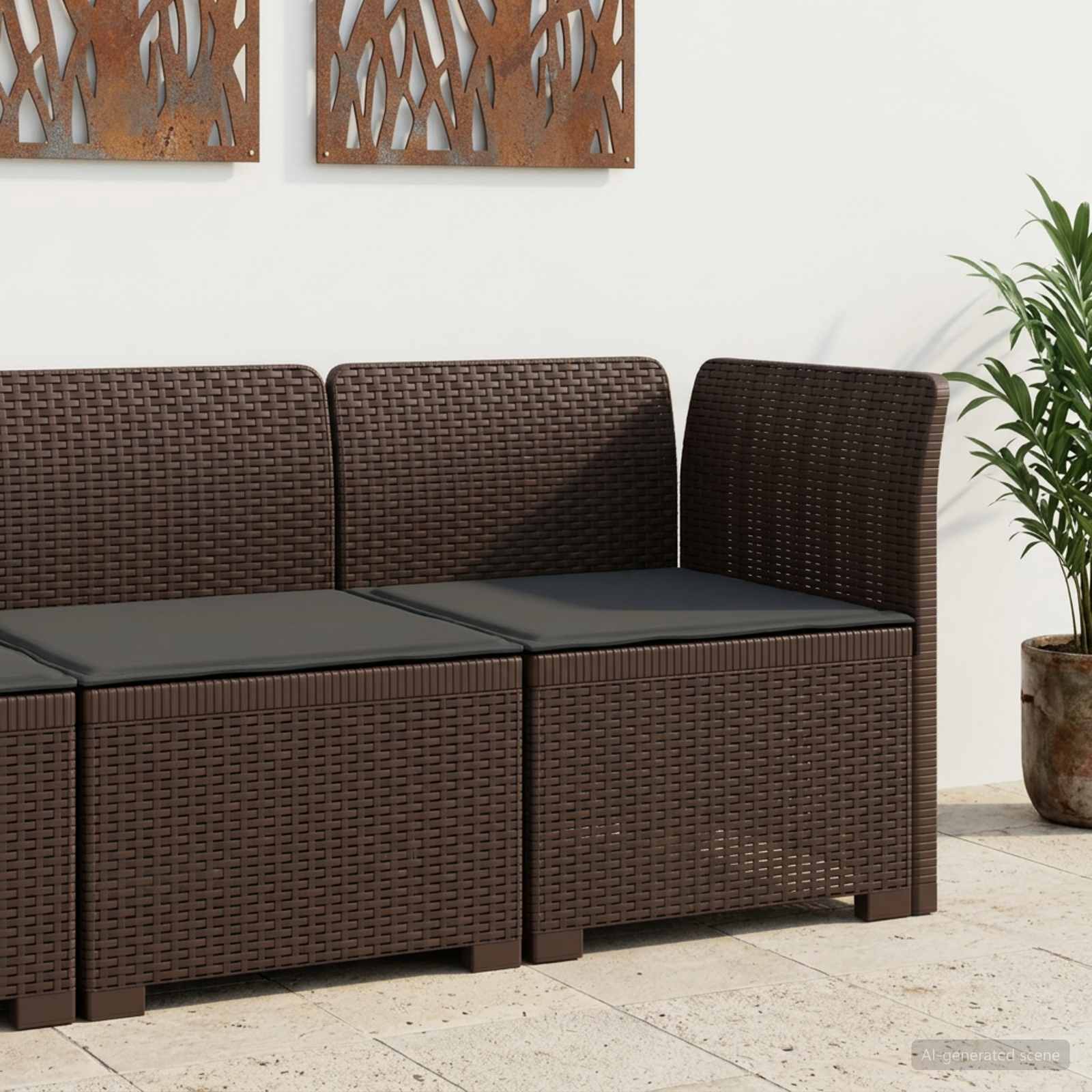 Eénpersoons Tuinbank met Kussen Rattan Look PP Bruin is nu te koop bij PeponiXL, paradijselijk wonen!