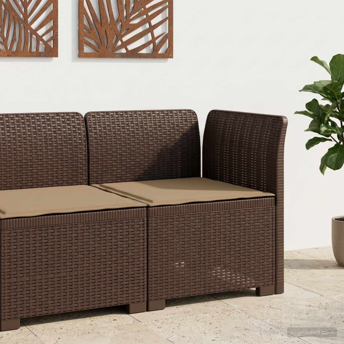 Eénpersoons Tuinbank met Kussen Rattan Look PP Bruin is nu te koop bij PeponiXL, paradijselijk wonen!