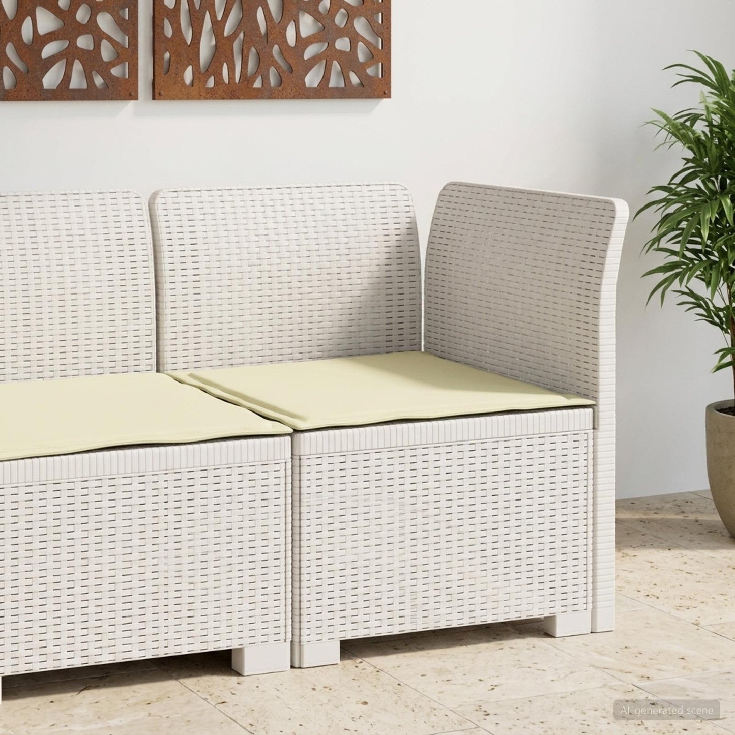 Eénpersoons Tuinbank met Kussen Rattan Look PP Wit is nu te koop bij PeponiXL, paradijselijk wonen!