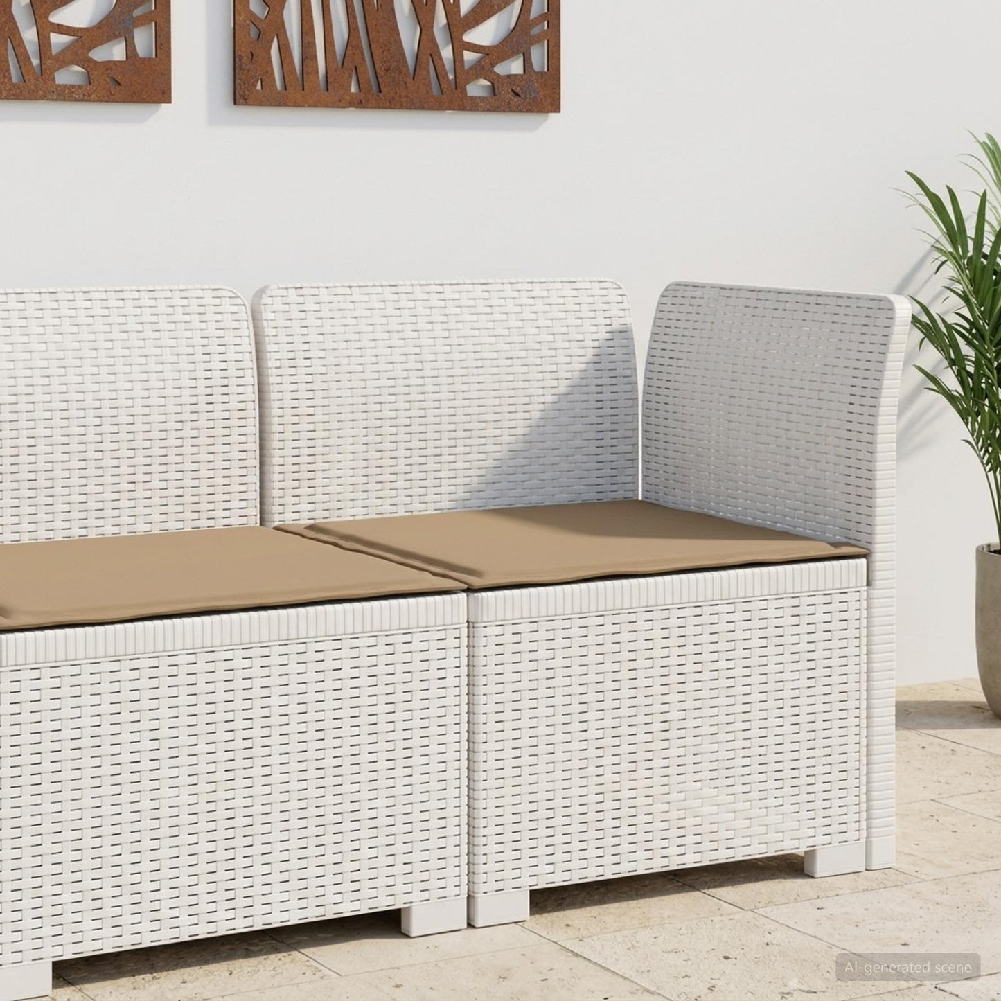 Eénpersoons Tuinbank met Kussen Rattan Look PP Wit is nu te koop bij PeponiXL, paradijselijk wonen!