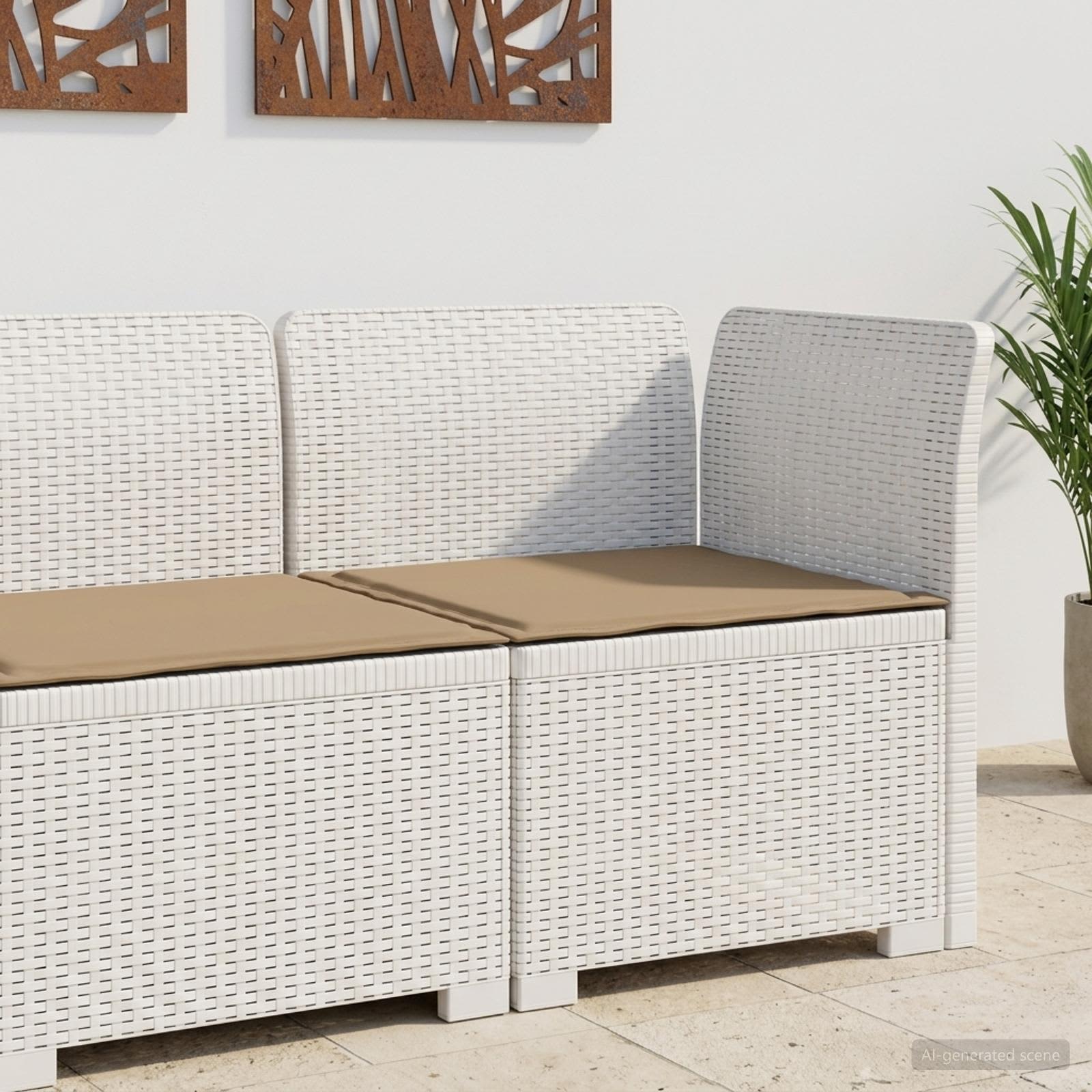Eénpersoons Tuinbank met Kussen Rattan Look PP Wit is nu te koop bij PeponiXL, paradijselijk wonen!