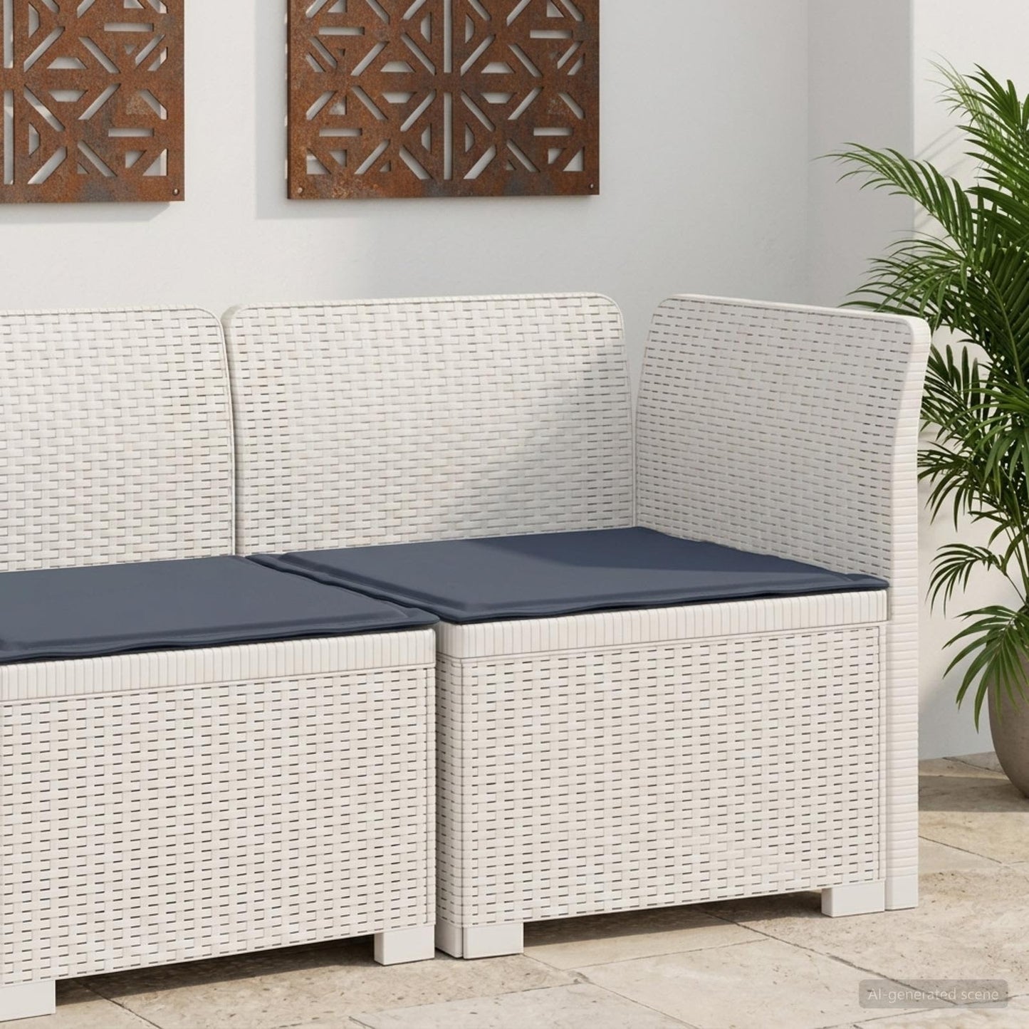 Eénpersoons Tuinbank met Kussen Rattan Look PP Wit is nu te koop bij PeponiXL, paradijselijk wonen!