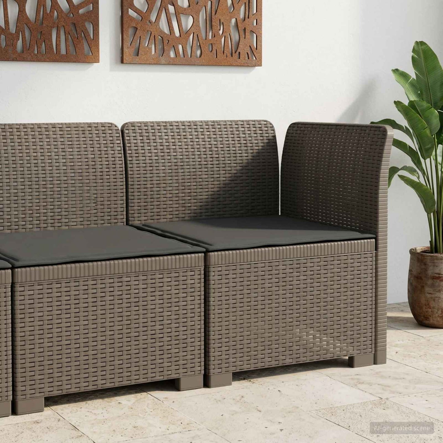 Eénpersoons Tuinbank met Kussen Rattan Look PP Lichtgrijs is nu te koop bij PeponiXL, paradijselijk wonen!