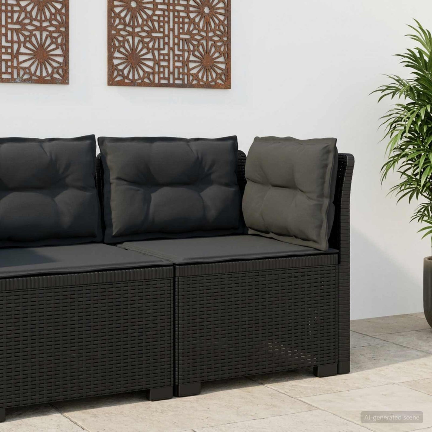 Eénpersoons Tuinbank met Kussens Rattan Look PP Antraciet is nu te koop bij PeponiXL, paradijselijk wonen!