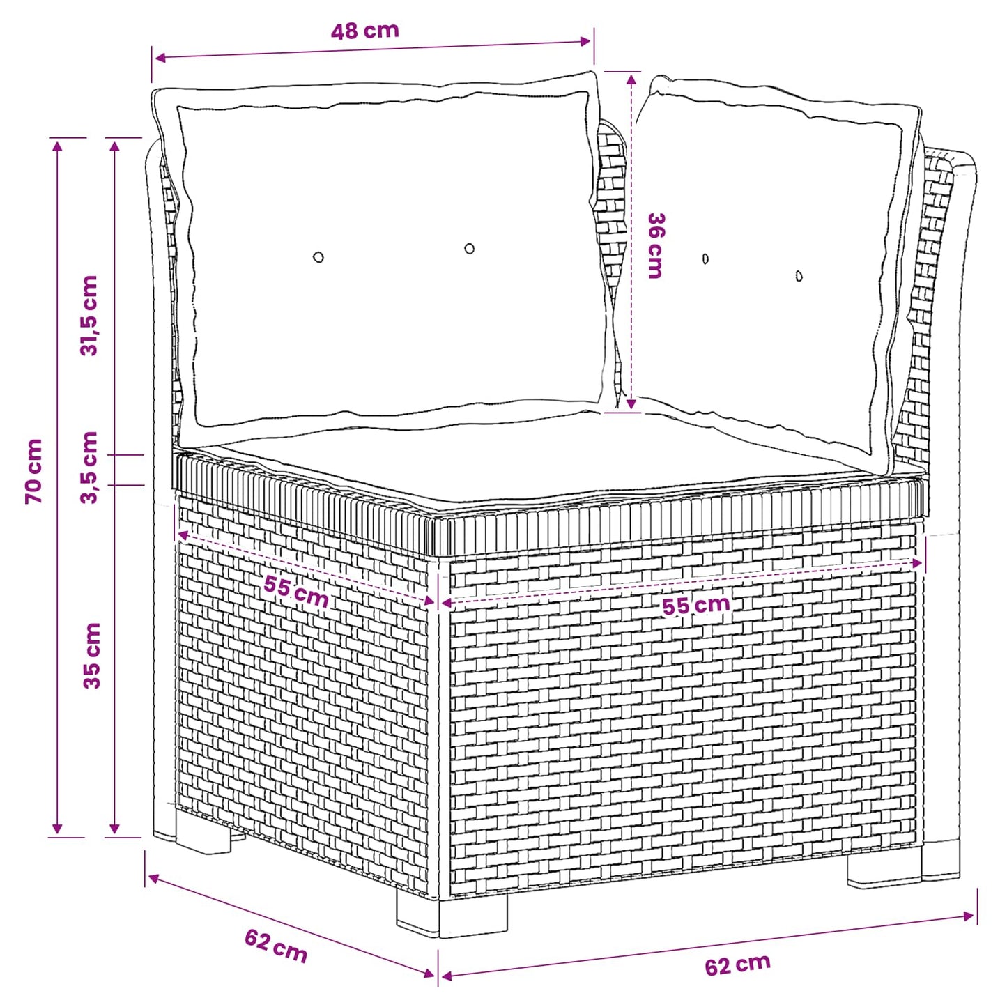 Eénpersoons Tuinbank met Kussens Rattan Look PP Antraciet is nu te koop bij PeponiXL, paradijselijk wonen!