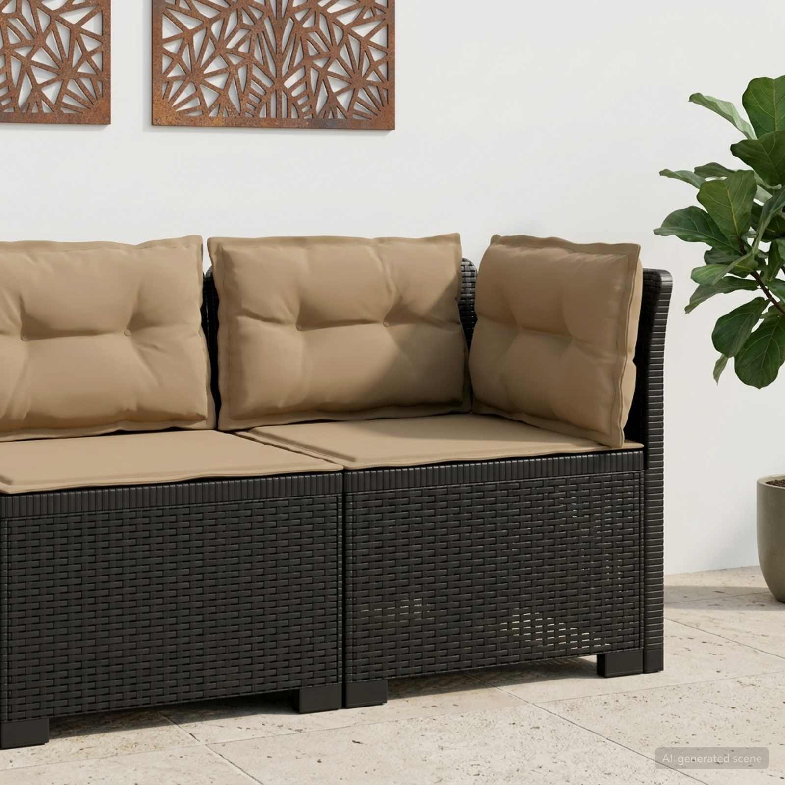 Eénpersoons Tuinbank met Kussens Rattan Look PP Antraciet is nu te koop bij PeponiXL, paradijselijk wonen!