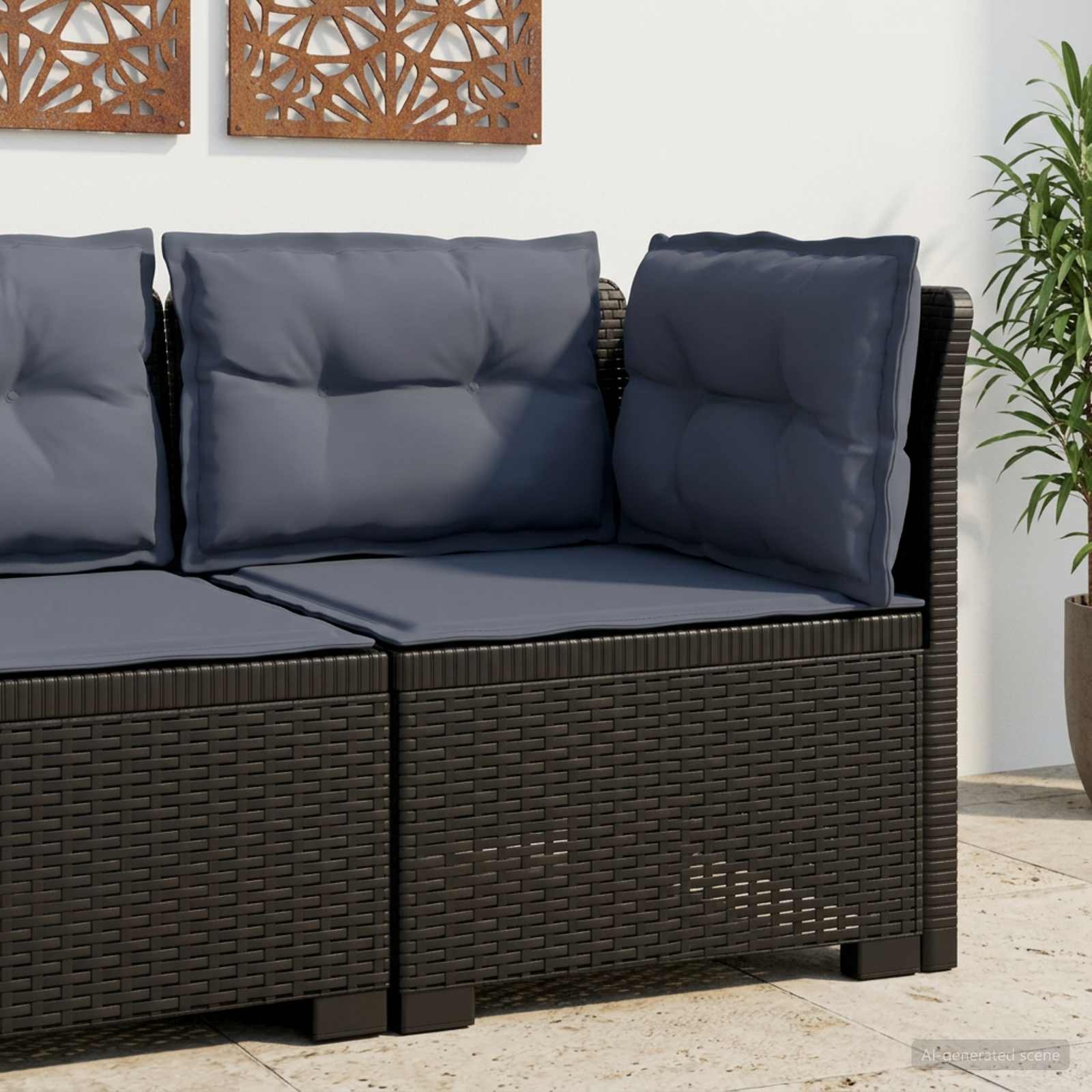 Eénpersoons Tuinbank met Kussens Rattan Look PP Antraciet is nu te koop bij PeponiXL, paradijselijk wonen!