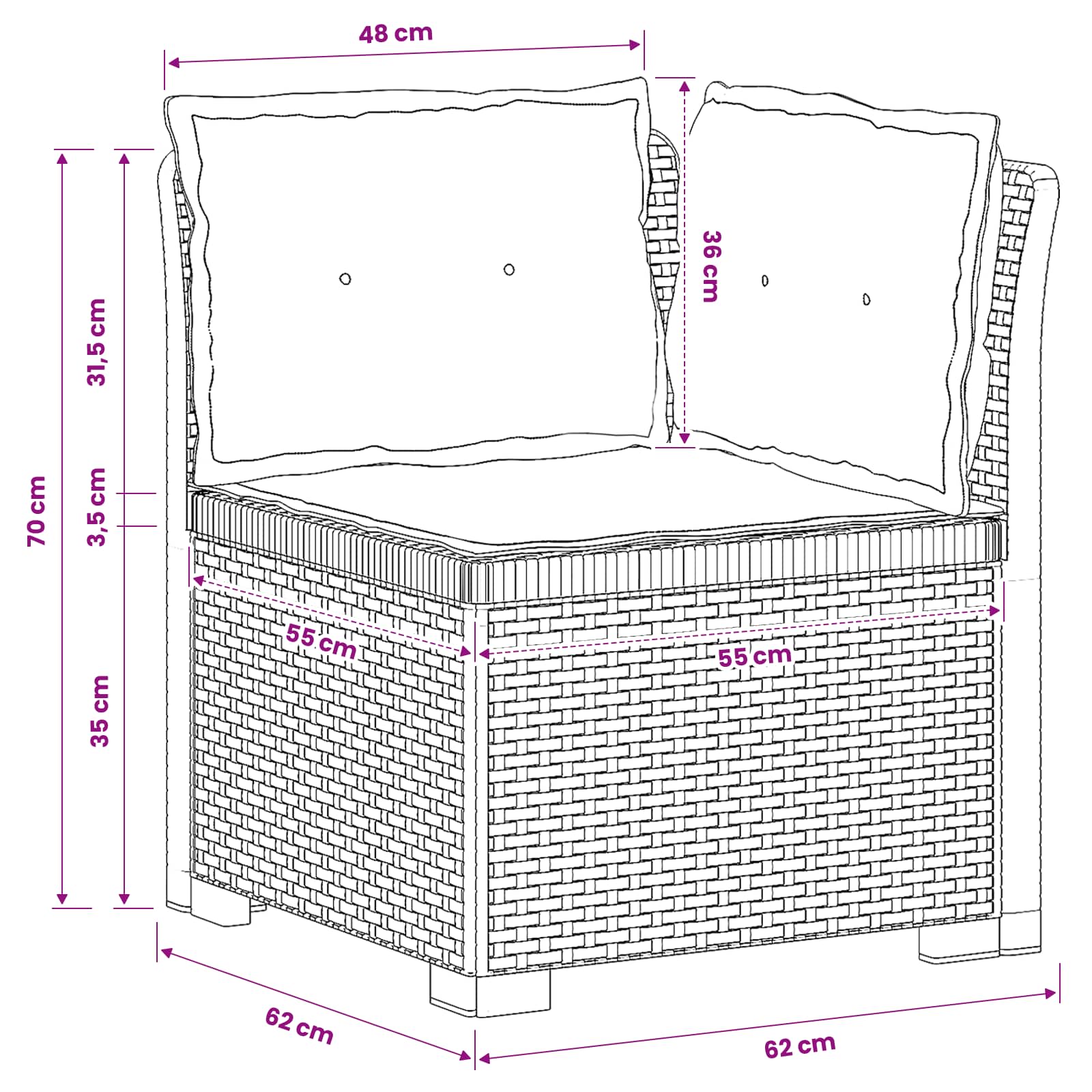Eénpersoons Tuinbank met Kussens Rattan Look PP Antraciet is nu te koop bij PeponiXL, paradijselijk wonen!