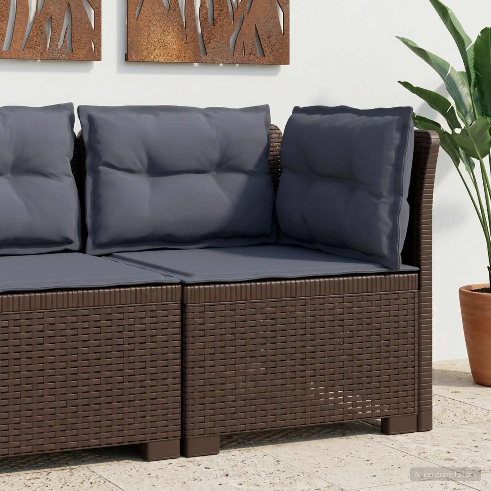 Eénpersoons Tuinbank met Kussens Rattan Look PP Bruin is nu te koop bij PeponiXL, paradijselijk wonen!