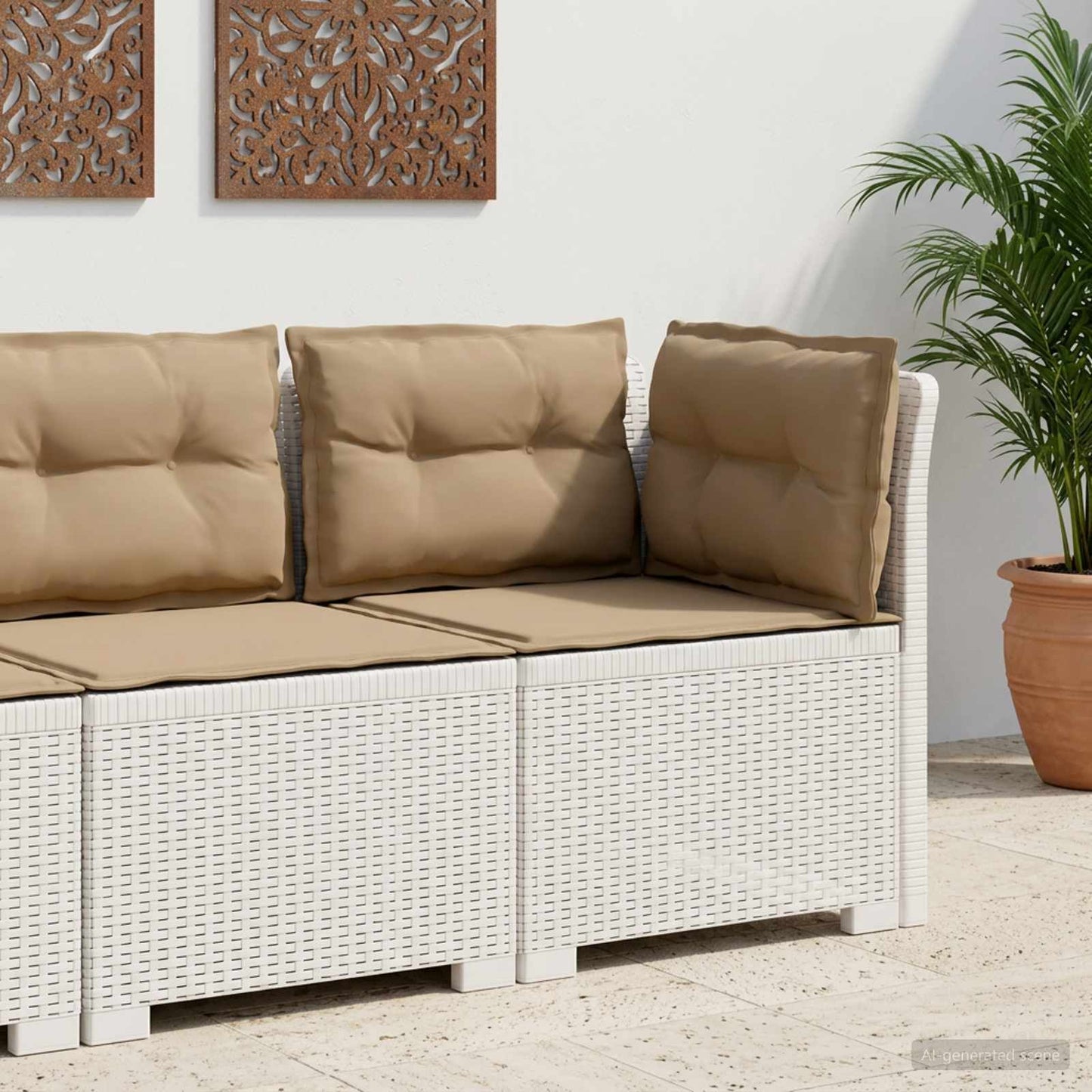 Eénpersoons Tuinbank met Kussens Rattan Look PP Wit is nu te koop bij PeponiXL, paradijselijk wonen!