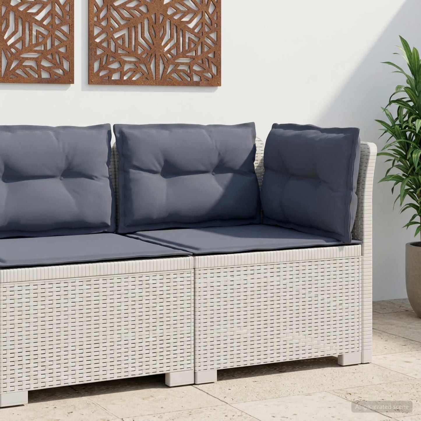 Eénpersoons Tuinbank met Kussens Rattan Look PP Wit is nu te koop bij PeponiXL, paradijselijk wonen!