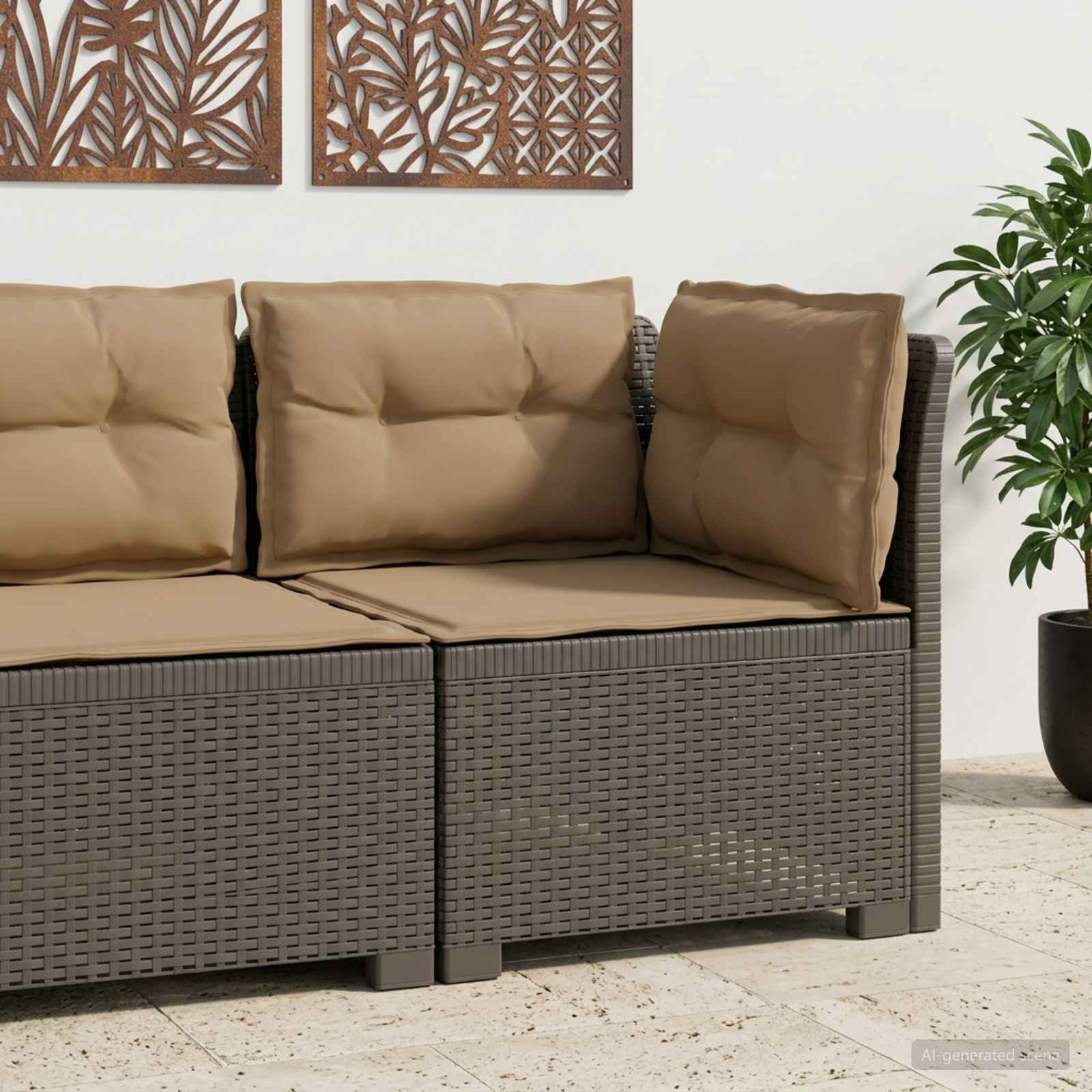Eénpersoons Tuinbank met Kussens Rattan Look PP Lichtgrijs is nu te koop bij PeponiXL, paradijselijk wonen!