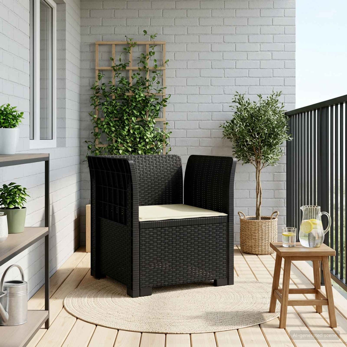 Eénpersoons Fauteuil met Kussen Rattan Look PP Antraciet is nu te koop bij PeponiXL, paradijselijk wonen!