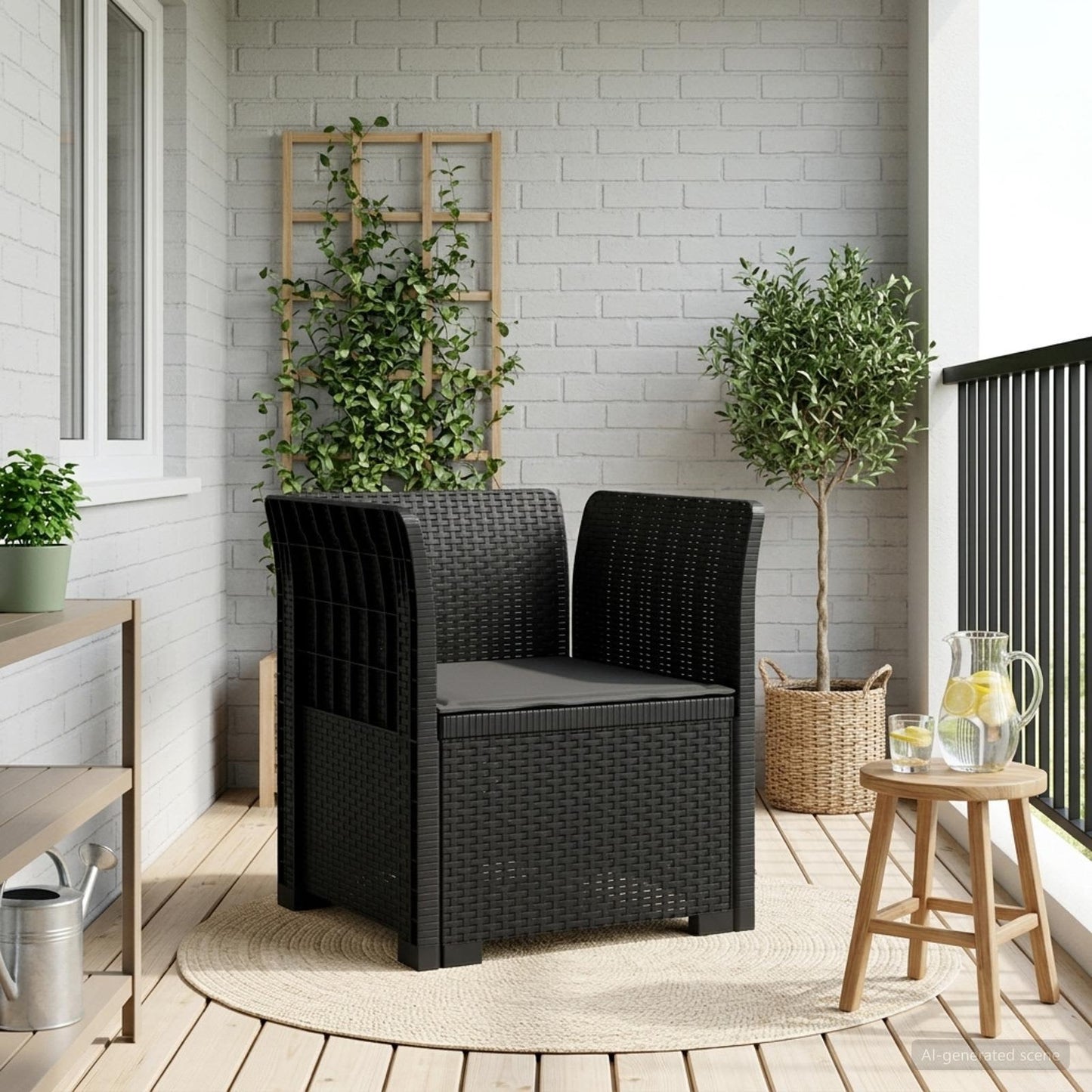 Eénpersoons Fauteuil met Kussen Rattan Look PP Antraciet is nu te koop bij PeponiXL, paradijselijk wonen!