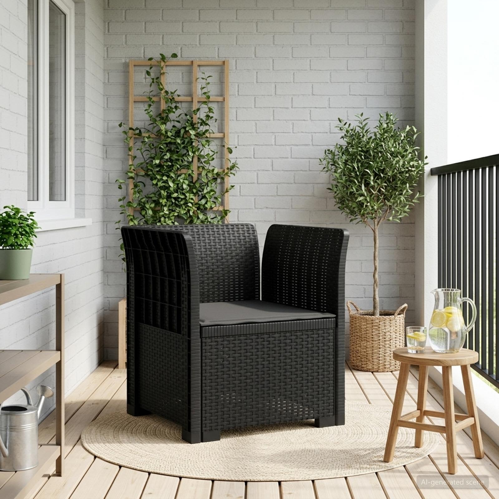 Eénpersoons Fauteuil met Kussen Rattan Look PP Antraciet is nu te koop bij PeponiXL, paradijselijk wonen!