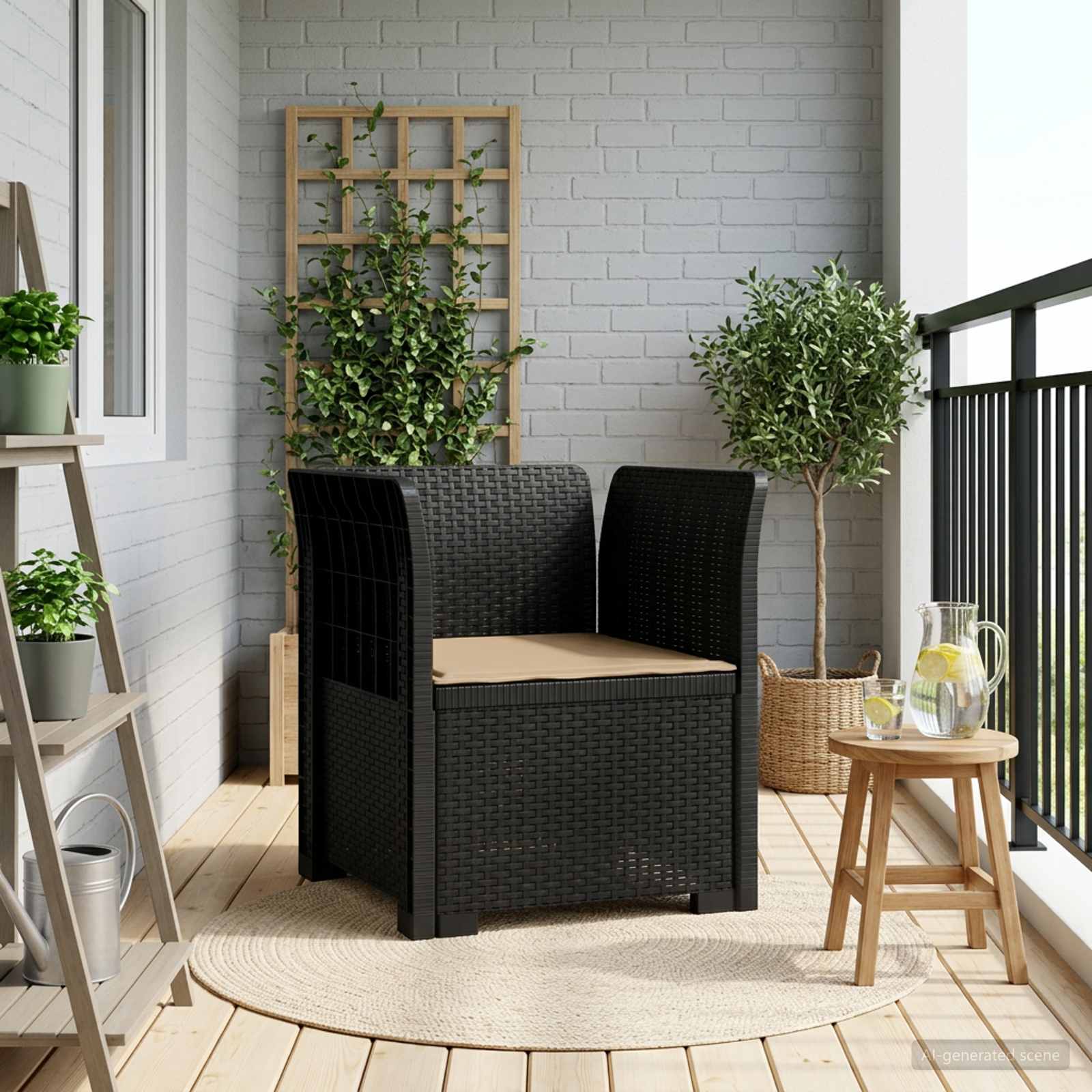 Eénpersoons Fauteuil met Kussen Rattan Look PP Antraciet is nu te koop bij PeponiXL, paradijselijk wonen!