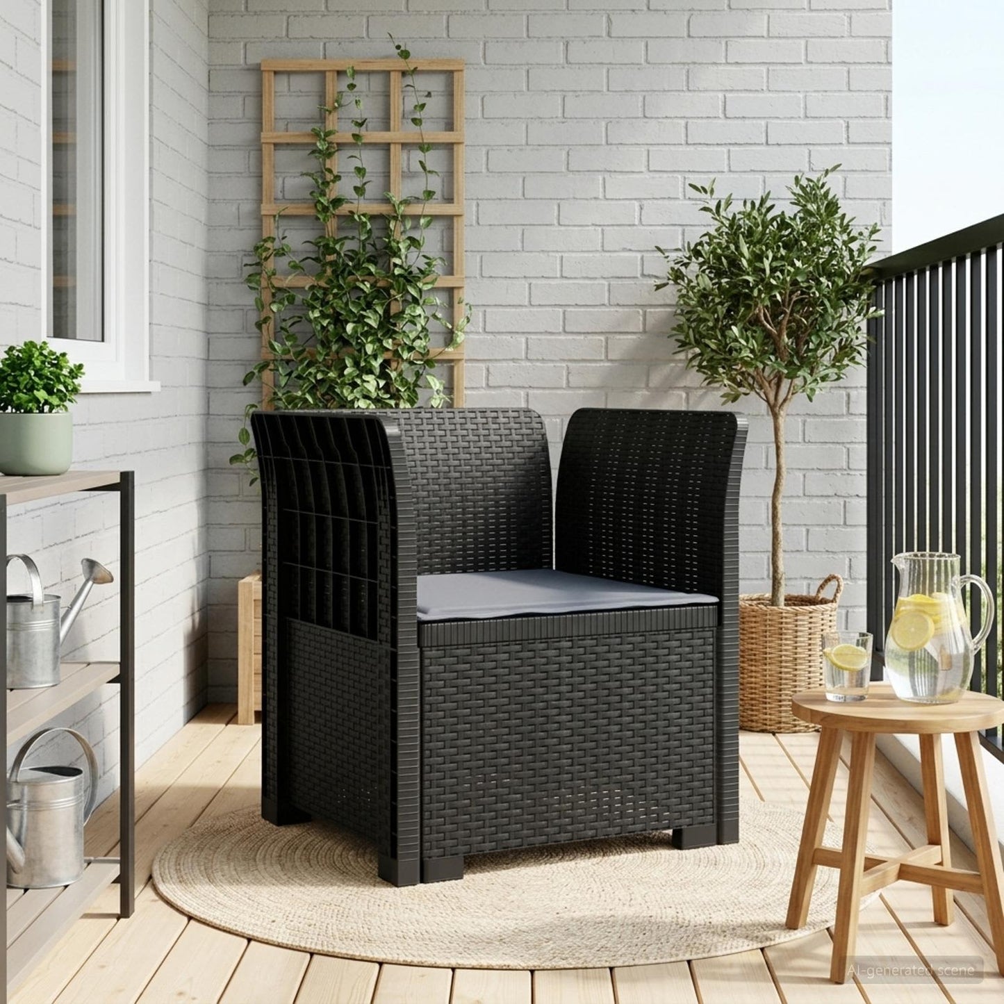 Eénpersoons Fauteuil met Kussen Rattan Look PP Antraciet is nu te koop bij PeponiXL, paradijselijk wonen!