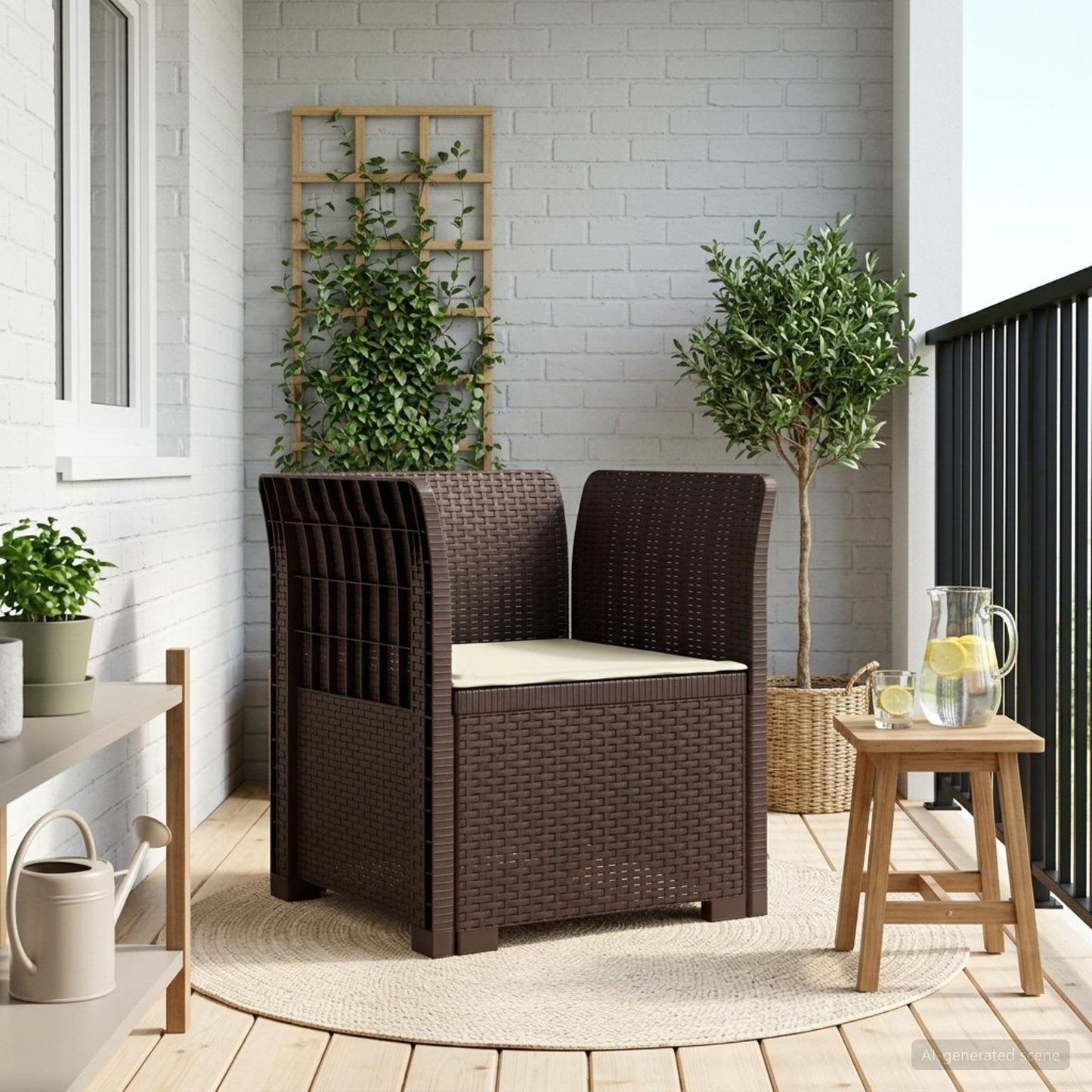Eénpersoons Fauteuil met Kussen Rattan Look PP Bruin is nu te koop bij PeponiXL, paradijselijk wonen!