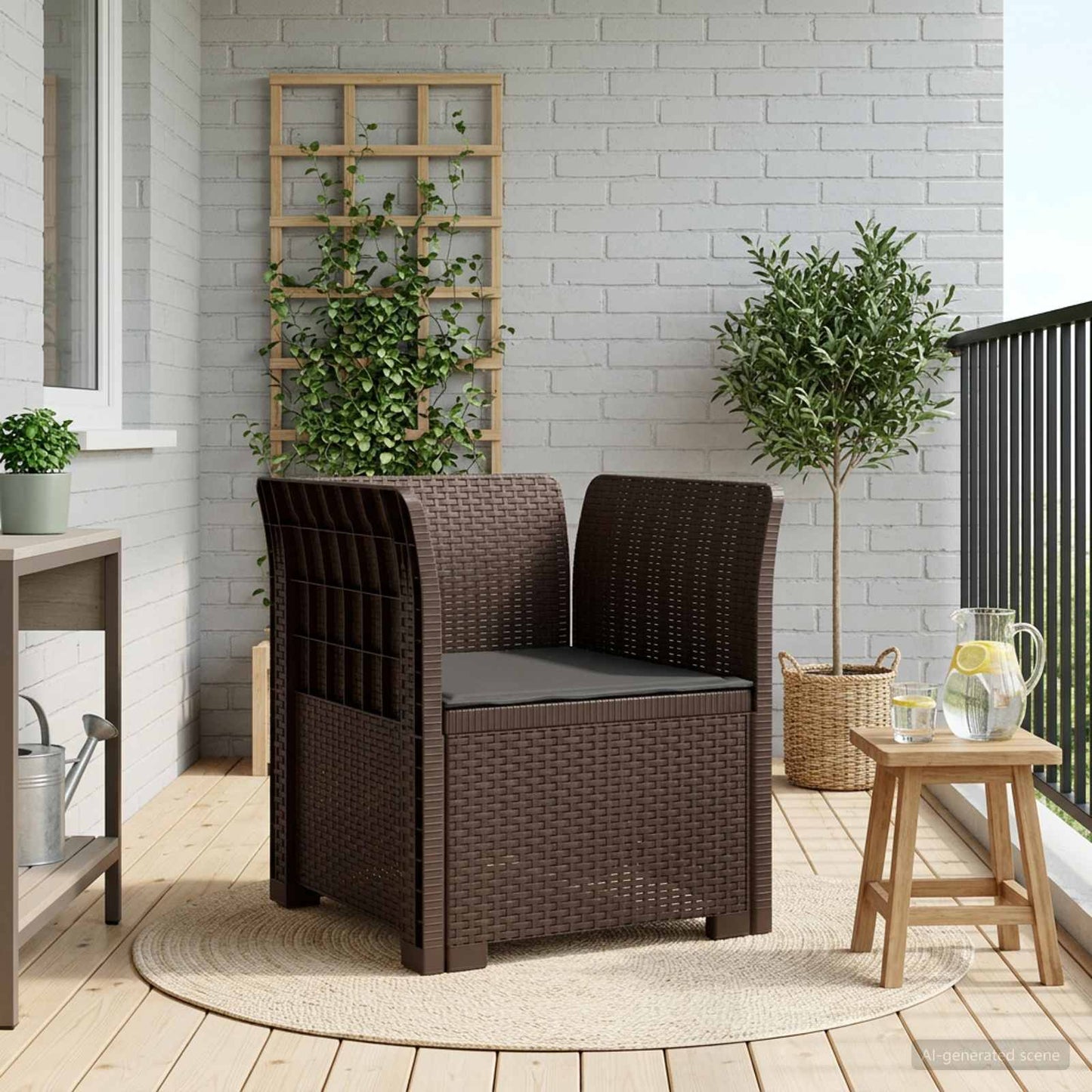 Eénpersoons Fauteuil met Kussen Rattan Look PP Bruin is nu te koop bij PeponiXL, paradijselijk wonen!