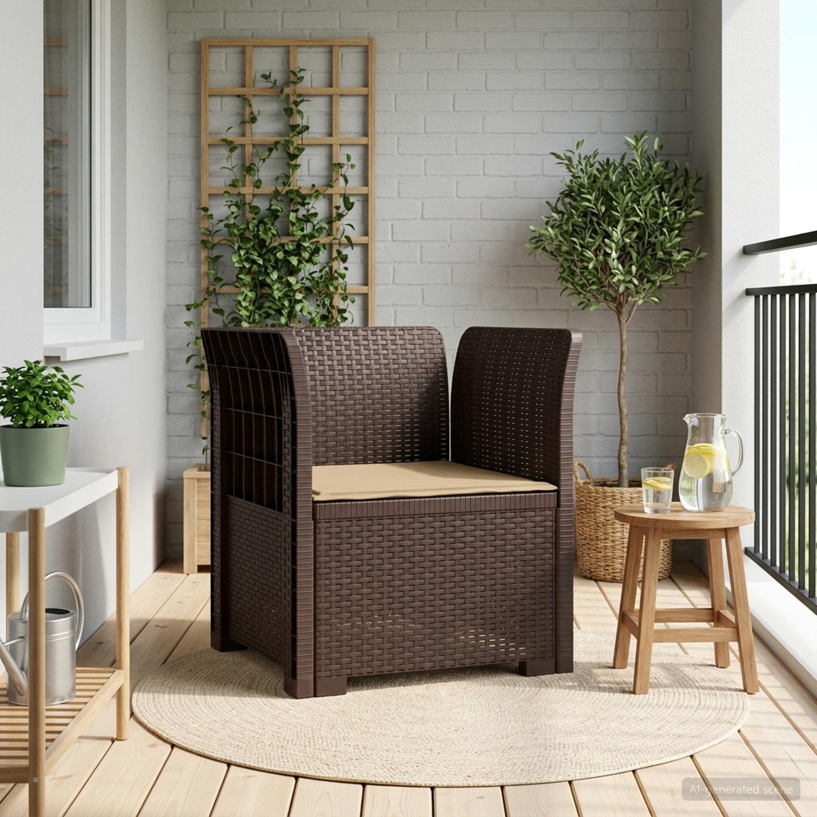Eénpersoons Fauteuil met Kussen Rattan Look PP Bruin is nu te koop bij PeponiXL, paradijselijk wonen!