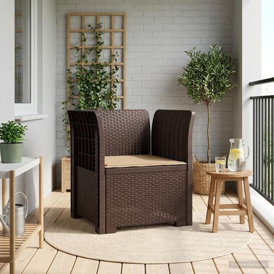 Eénpersoons Fauteuil met Kussen Rattan Look PP Bruin is nu te koop bij PeponiXL, paradijselijk wonen!